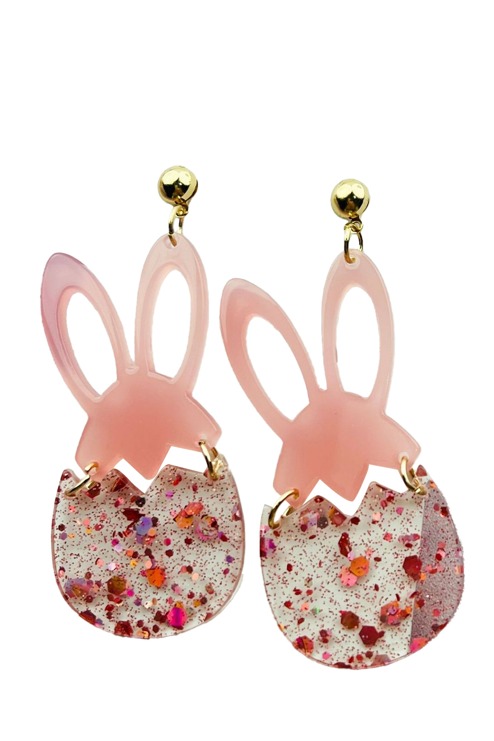 Pink Easter Bunny Glitter Acrylic Stud Earrings - loveforevers