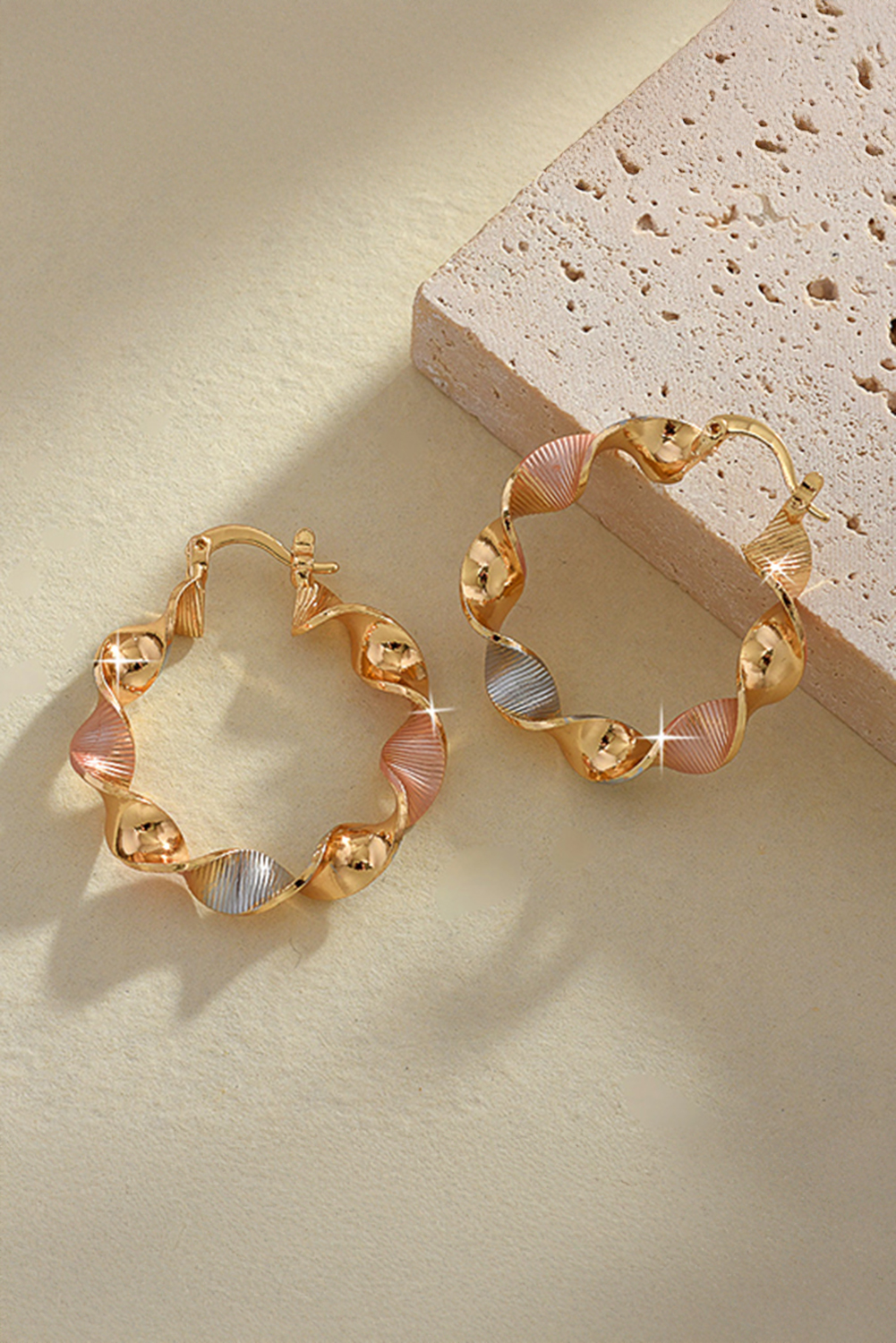 Gold Twisted Plated Alloy Hoop Earrings - loveforevers