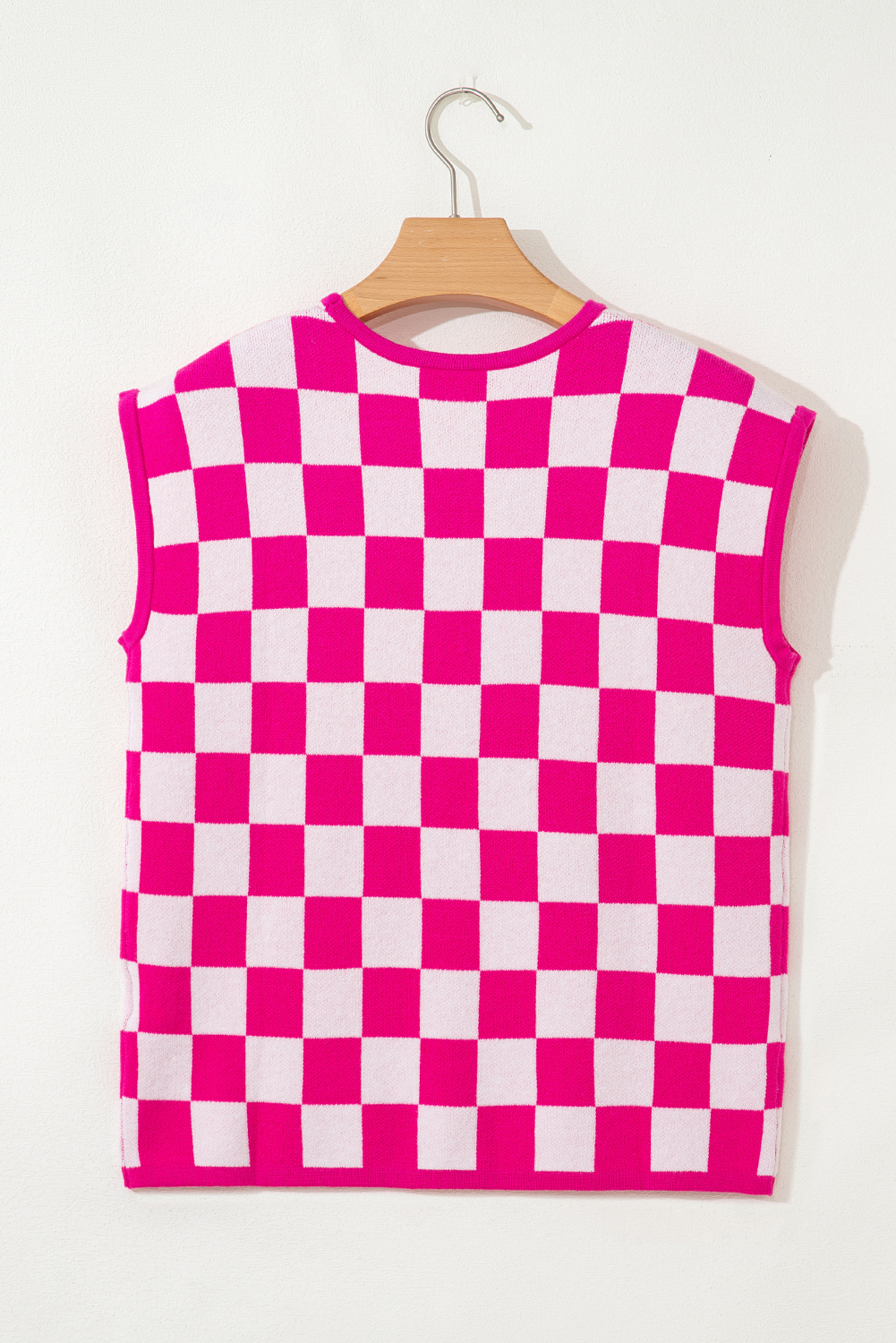 Rose Check Pattern Cap Sleeve Knitted Sweater - loveforevers