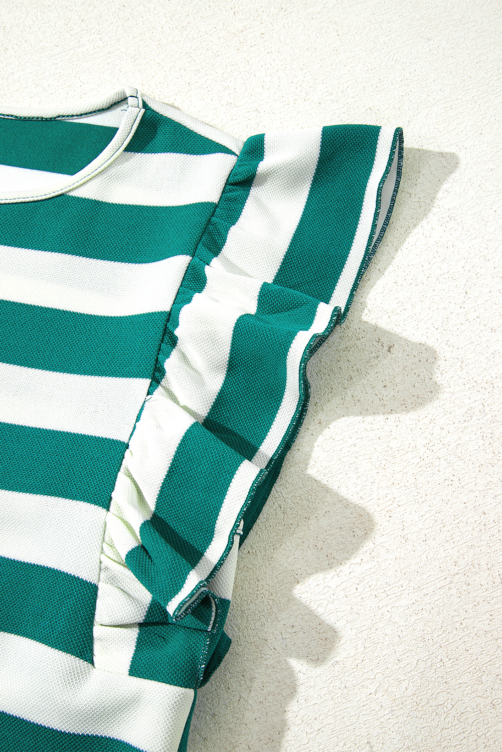Green Stripe Flutter Sleeve Round Neck Shift Dress - loveforevers