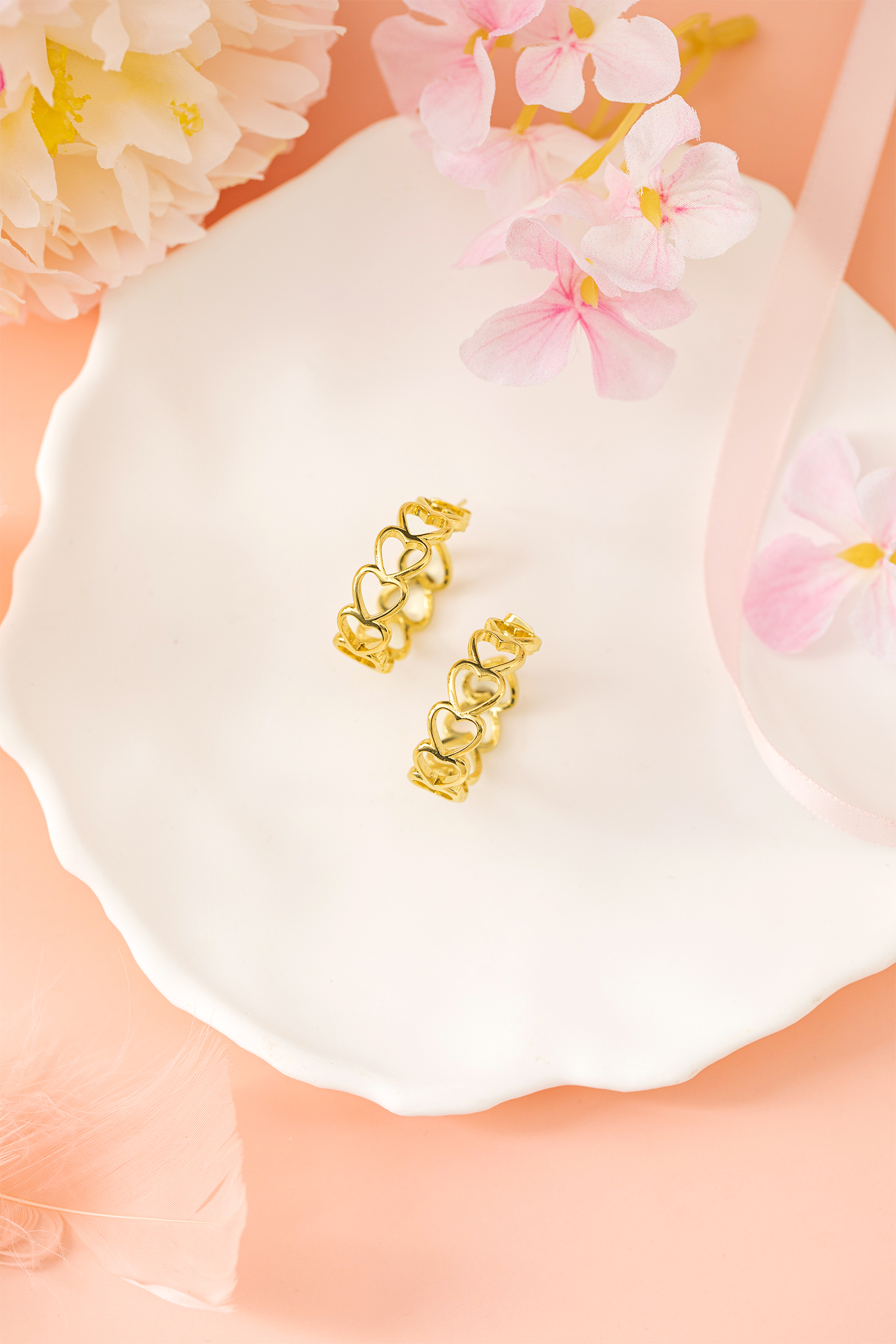 Gold Plated Heart Link Hoop Stud Earrings - loveforevers