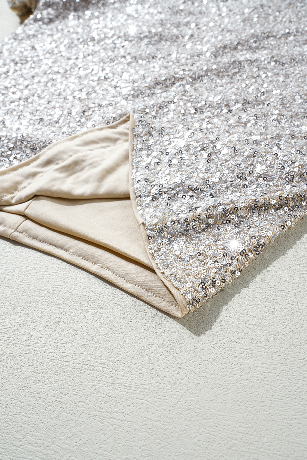 Silvery Sequin Puff Sleeve Cutout Back Blouse - loveforevers