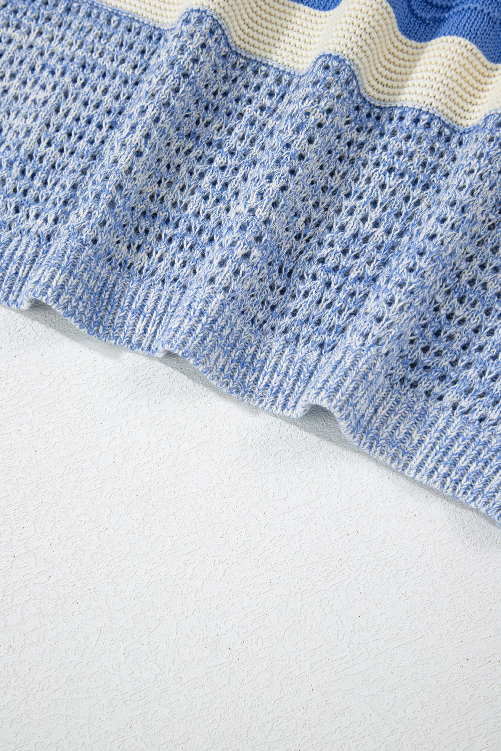 Light Blue Open Stitch Puff Sleeve Sweater - loveforevers