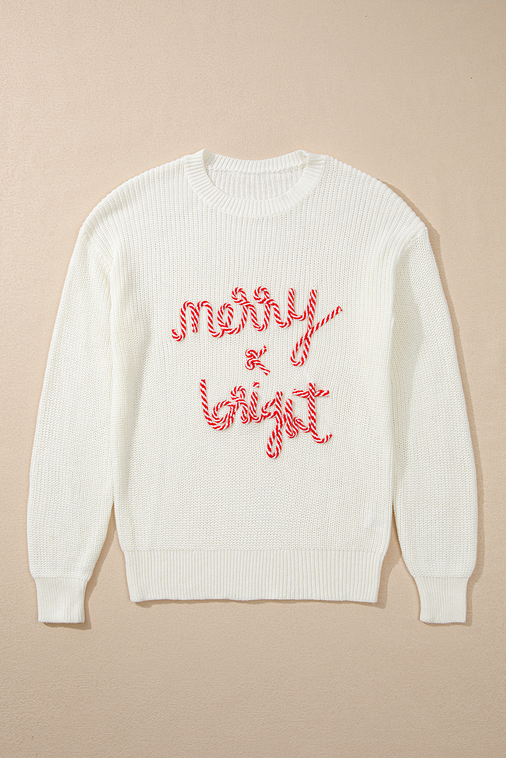 White Striped Merry Bright Letter Christmas Sweater - loveforevers