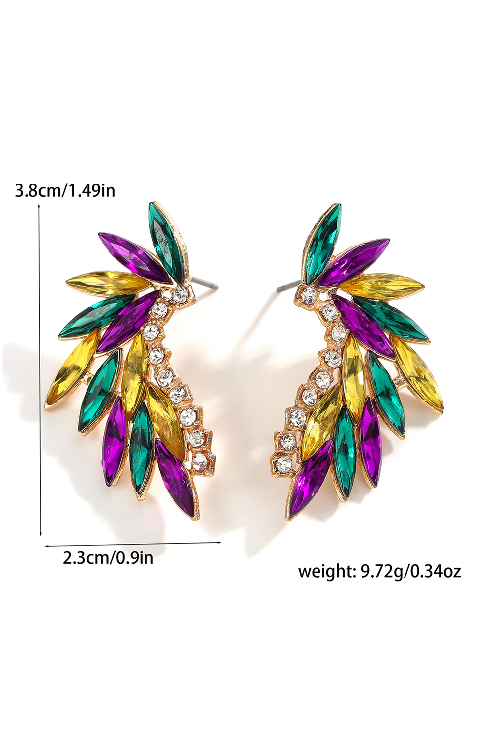 Gold Mardi Gras Rhinestone Crystal Inlay Stud Earrings - loveforevers