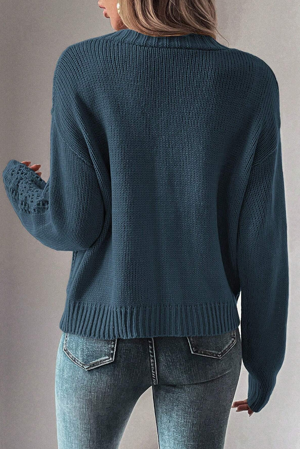Dark Khaki Open Knit Drop Shoulder Sweater Cardigan - loveforevers