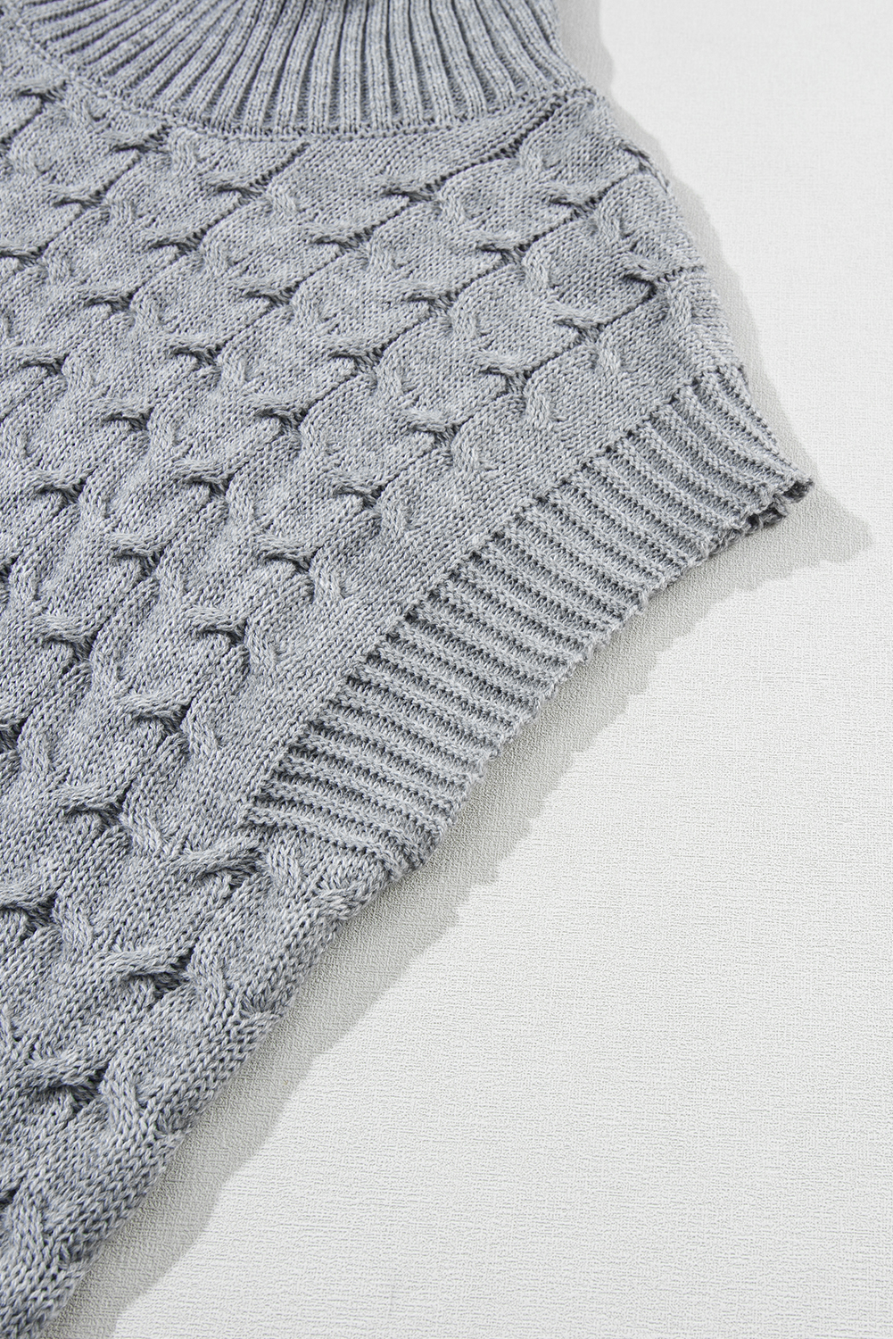Medium Grey Cable Knit Turtleneck Batwing Sleeve Sweater - loveforevers