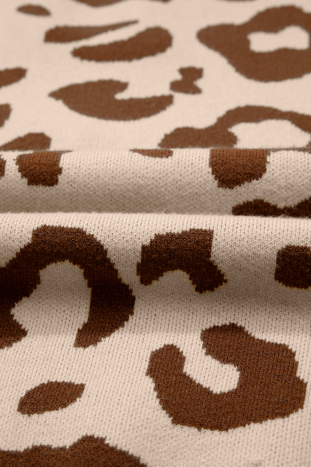 Light French Beige Leopard Printed Knit V Neck Casual Sweater - loveforevers