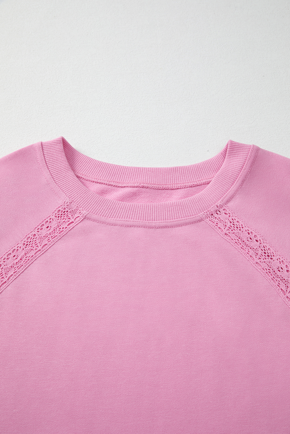 Bright Pink Lace Patched Raglan Sleeve Loose Fit Sweatshirt - loveforevers