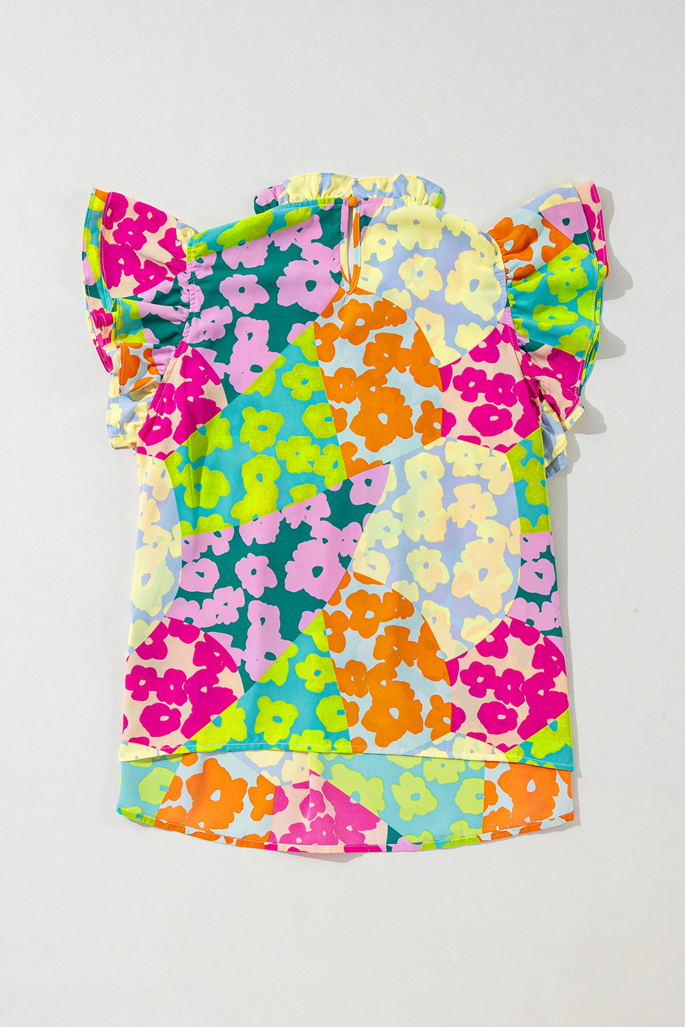 Multicolour Abstract Print Pleated Flutter Sleeve Blouse - loveforevers