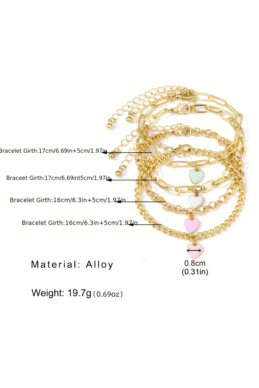 Gold Heart Charm Multi Layer Adjustable Chain Bracelet - loveforevers