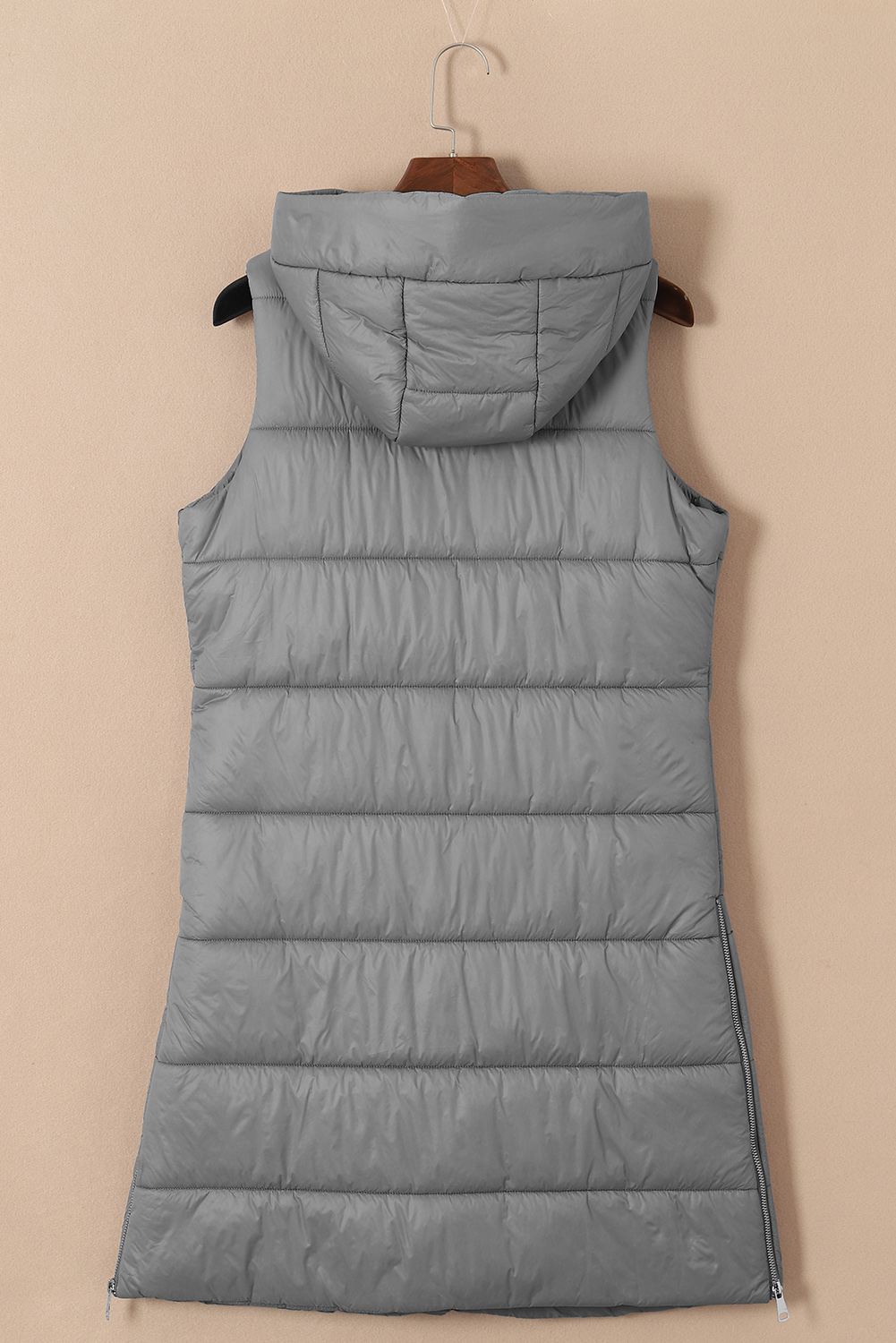Dark Grey Hooded Long Quilted Vest Coat - loveforevers