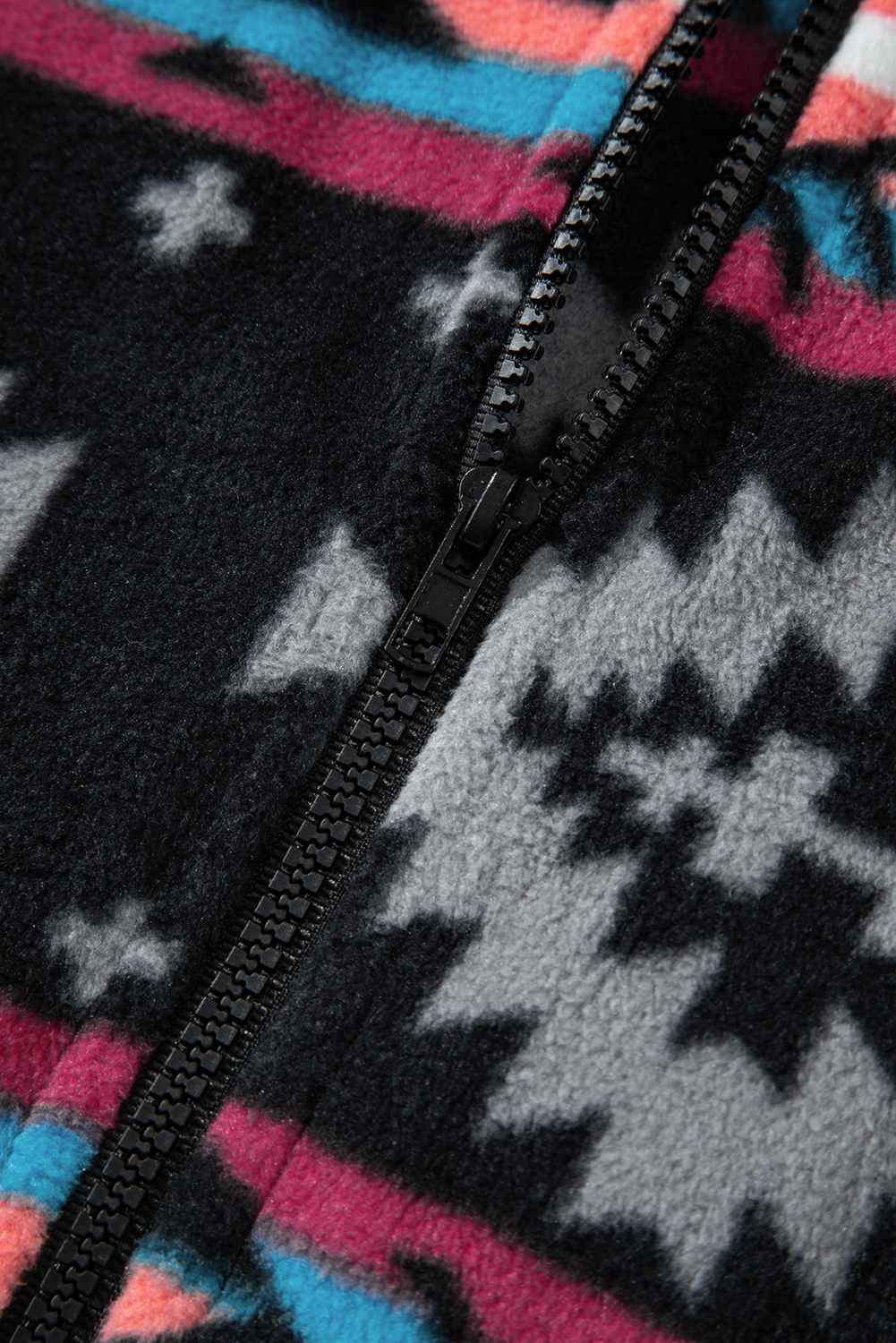 Black Aztec Printed Zip Up Collar Jacket - loveforevers