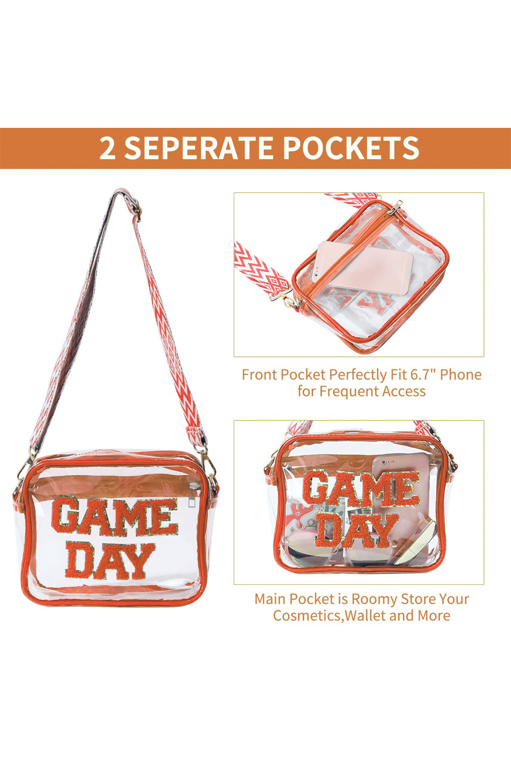 Black GAME DAY Rugby Football Clear Shoulder Bag - loveforevers