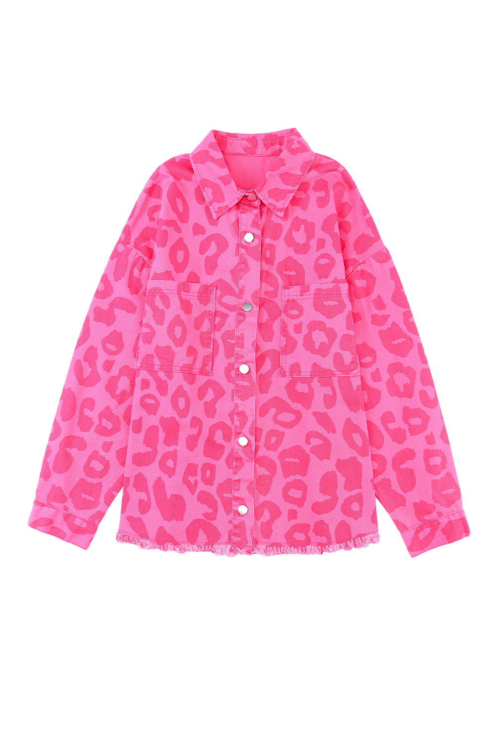 Pink Leopard Print Button Cuffs Raw Hem Jacket - loveforevers