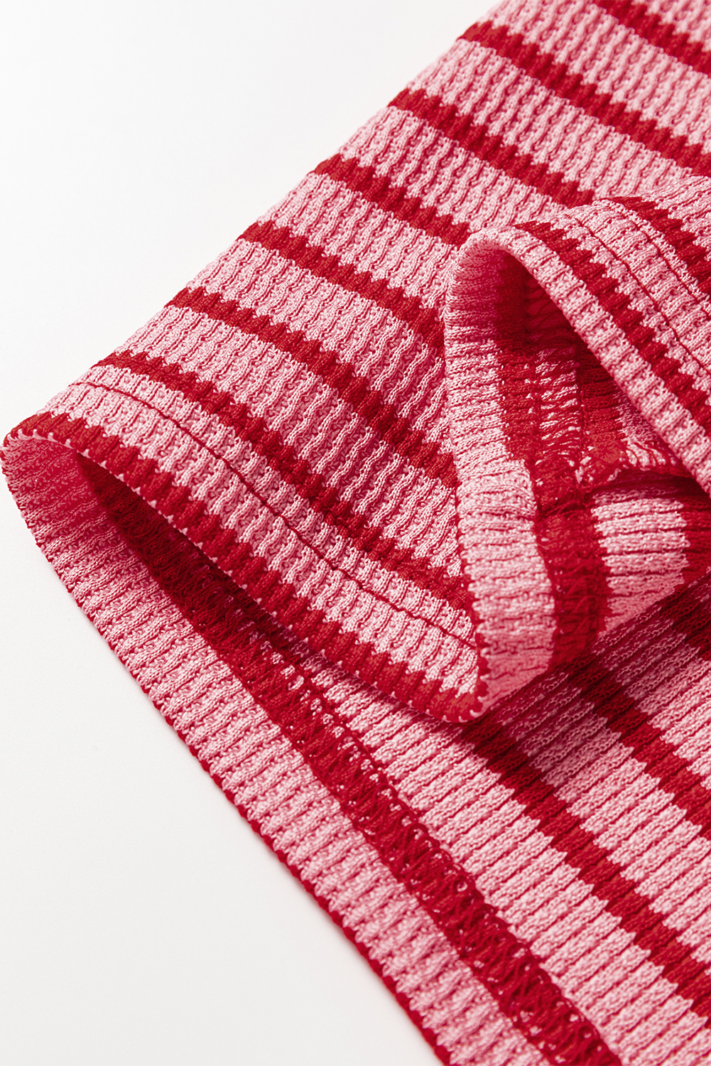 Pink Stripe Textured Round Neck Drop Shoulder Long Sleeve T Shirt - loveforevers