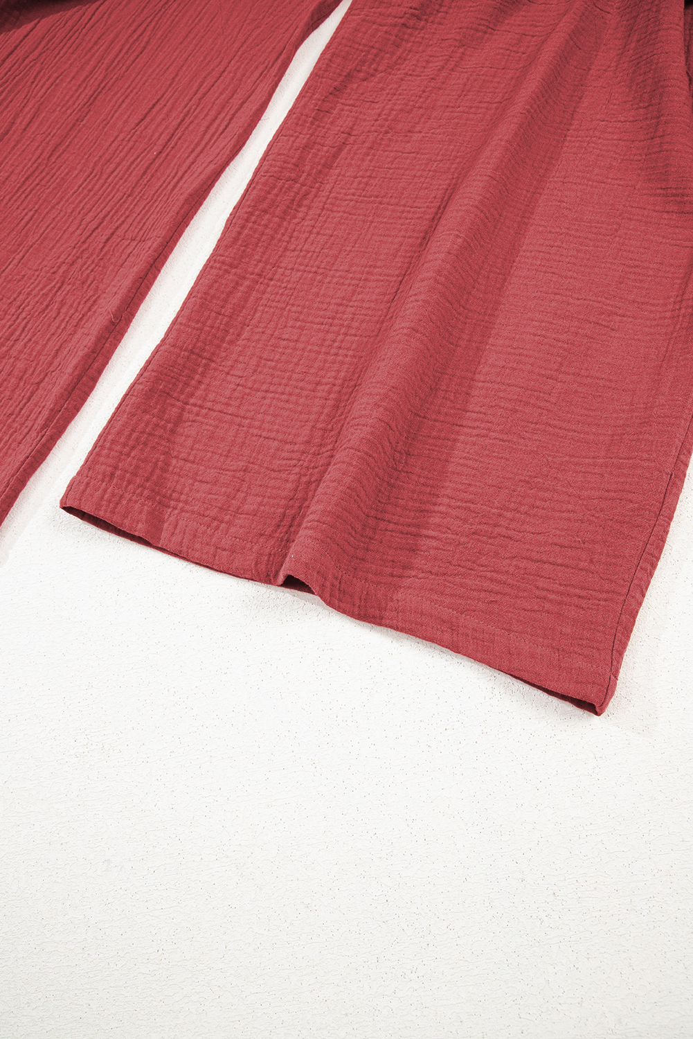 Red Clay Knotted Back Strap Cotton Bib Jumpsuit - loveforevers