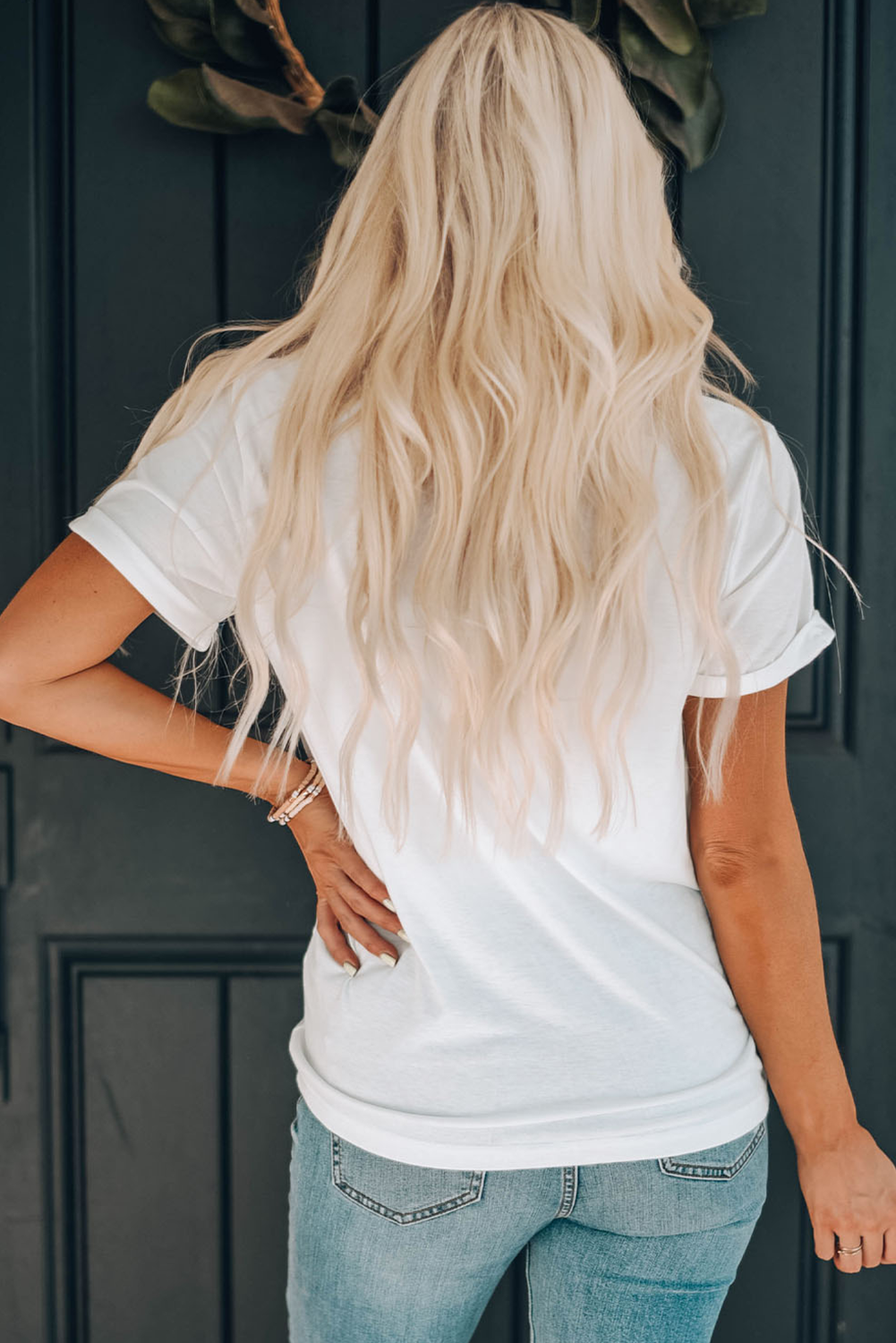 White American Flag 1776 Embroidered Pattern Crew Neck Tee - loveforevers