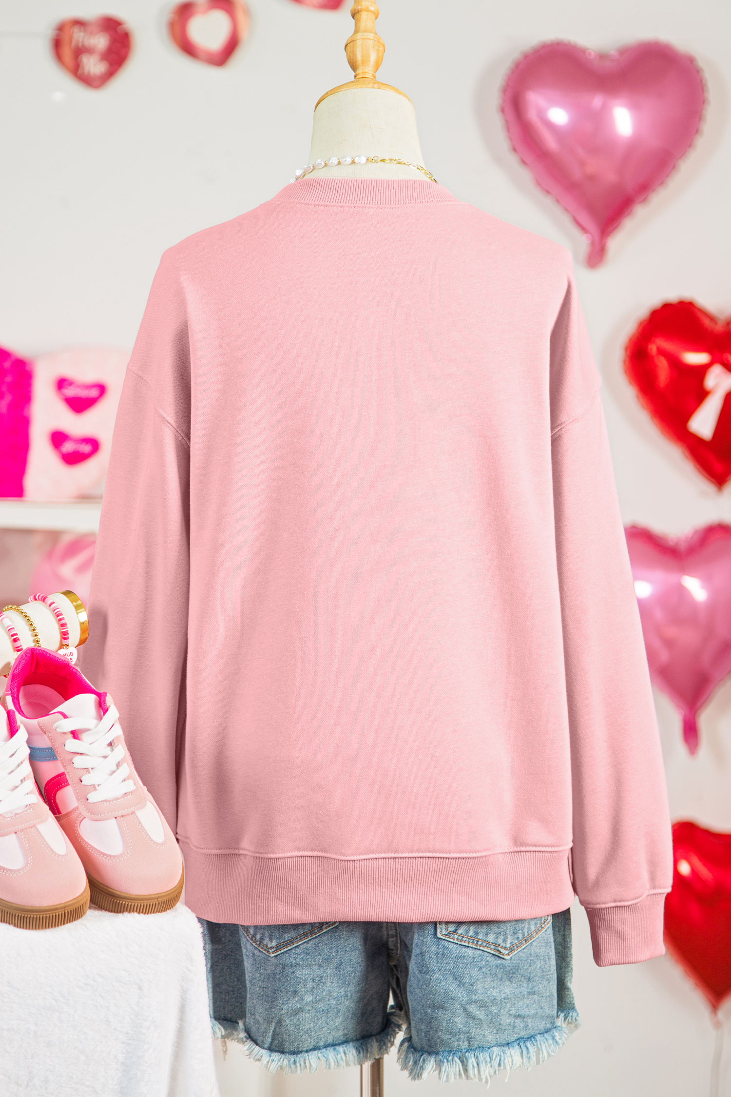 Pink LOVE In Hearts Embroidered Graphic Sweatshirt - loveforevers