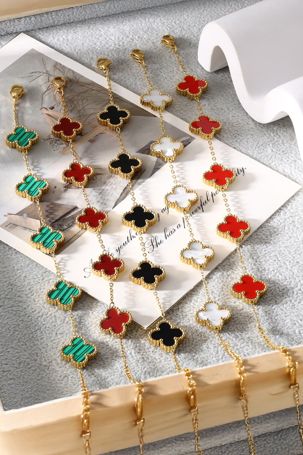 Fiery Red St Patricks Four Leaf Clover Chain Bracelet - loveforevers