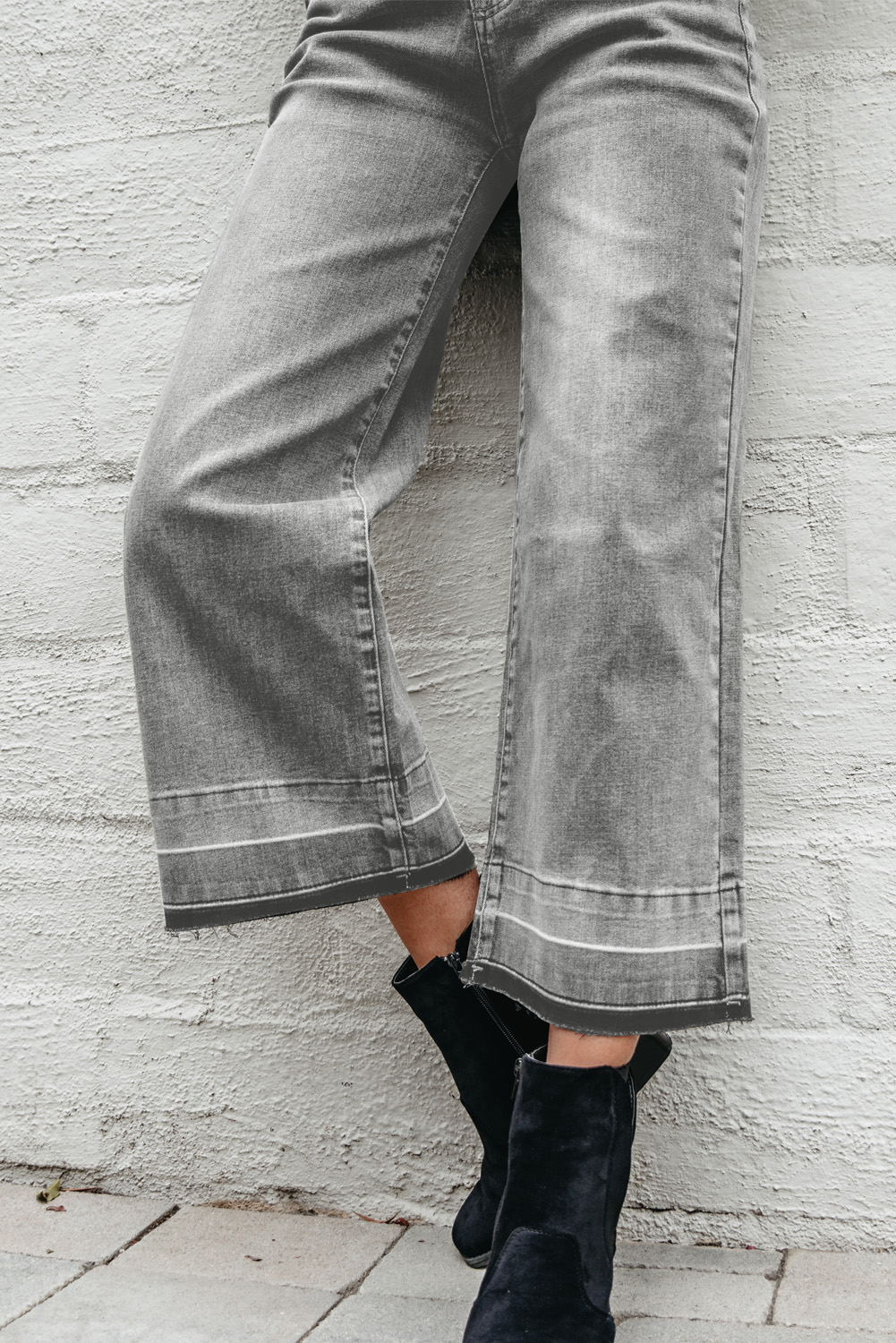 Gray Raw Hem Straight Leg Loose High Waist Jeans - loveforevers