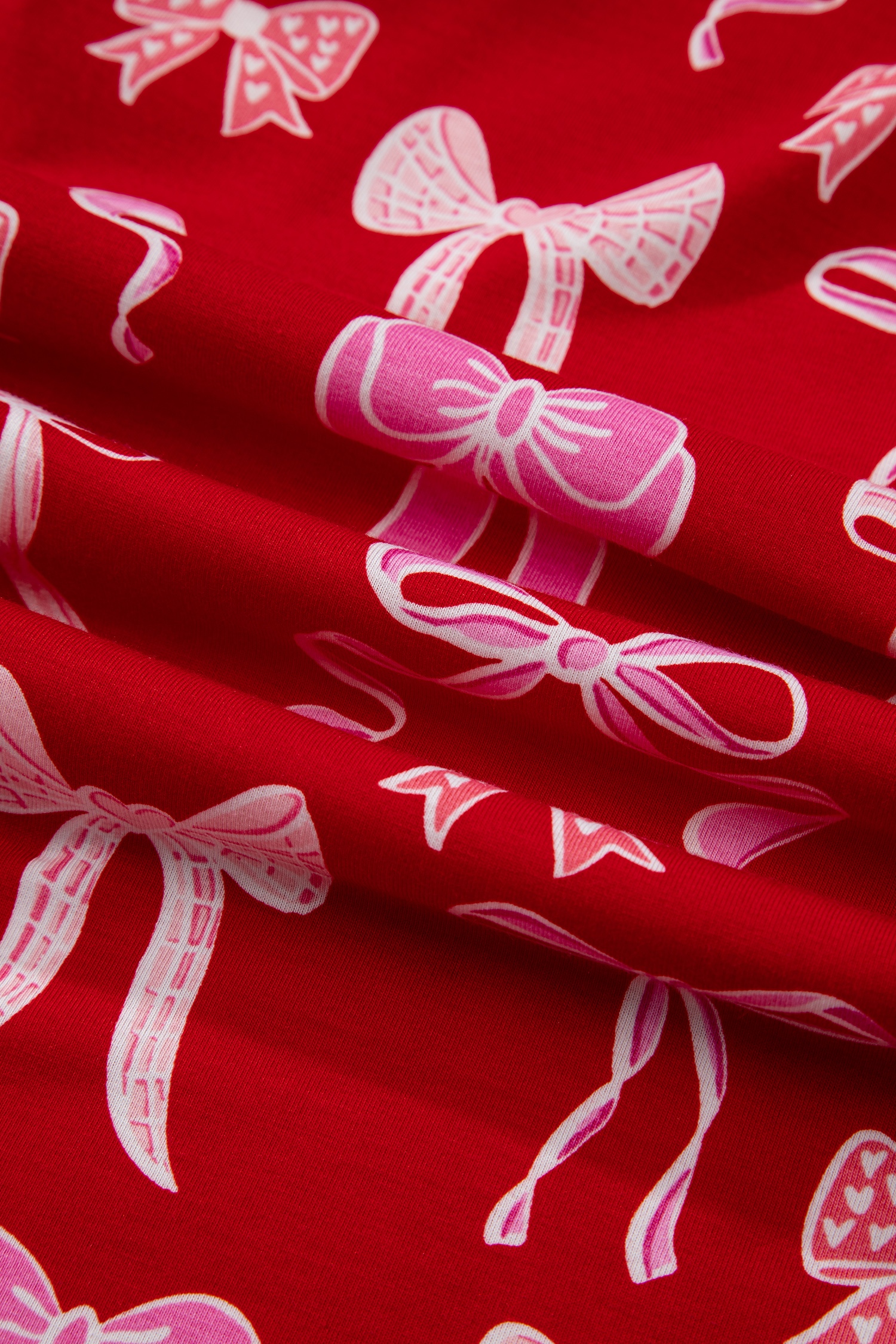 Red Sweet Bow Print Shirt Style Top Long 2pcs Pajama Set - loveforevers
