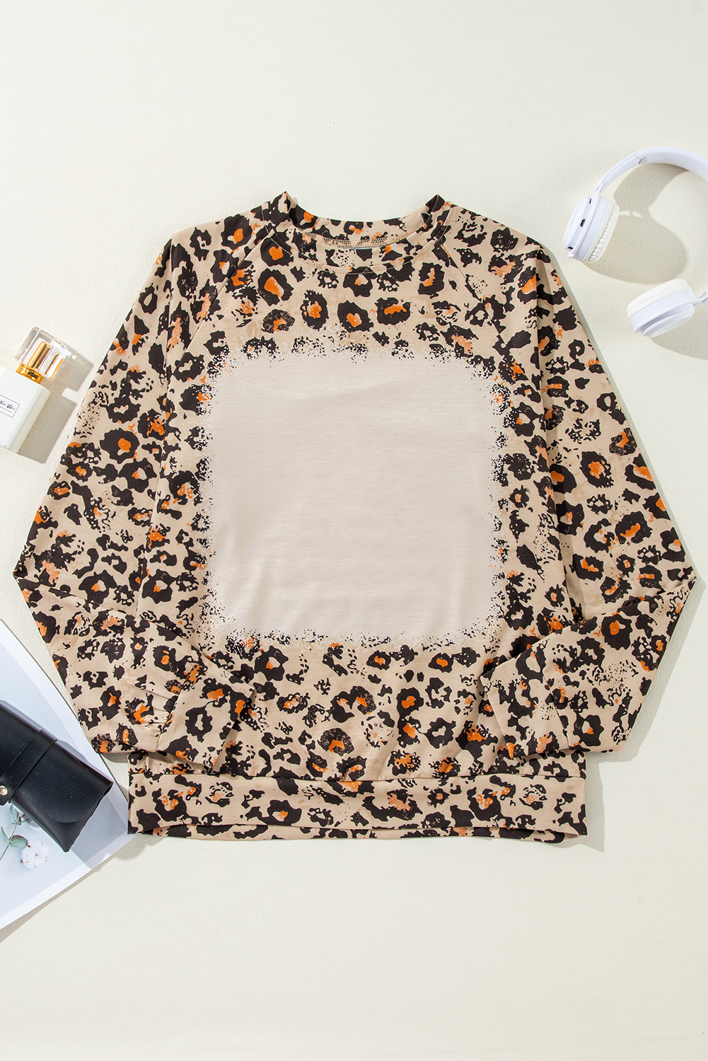 Brown Bleached Halloween Pumpkin Leopard Print Sweatshirt - loveforevers
