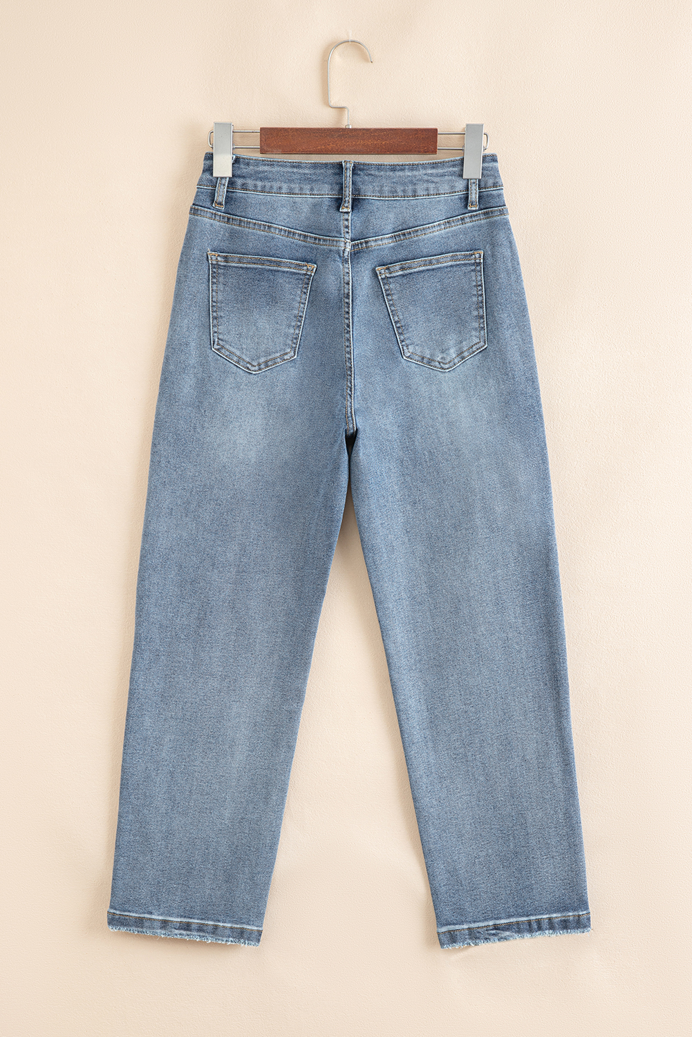 Beau Blue Slightly Distressed Ankle-length Straight Jeans - loveforevers