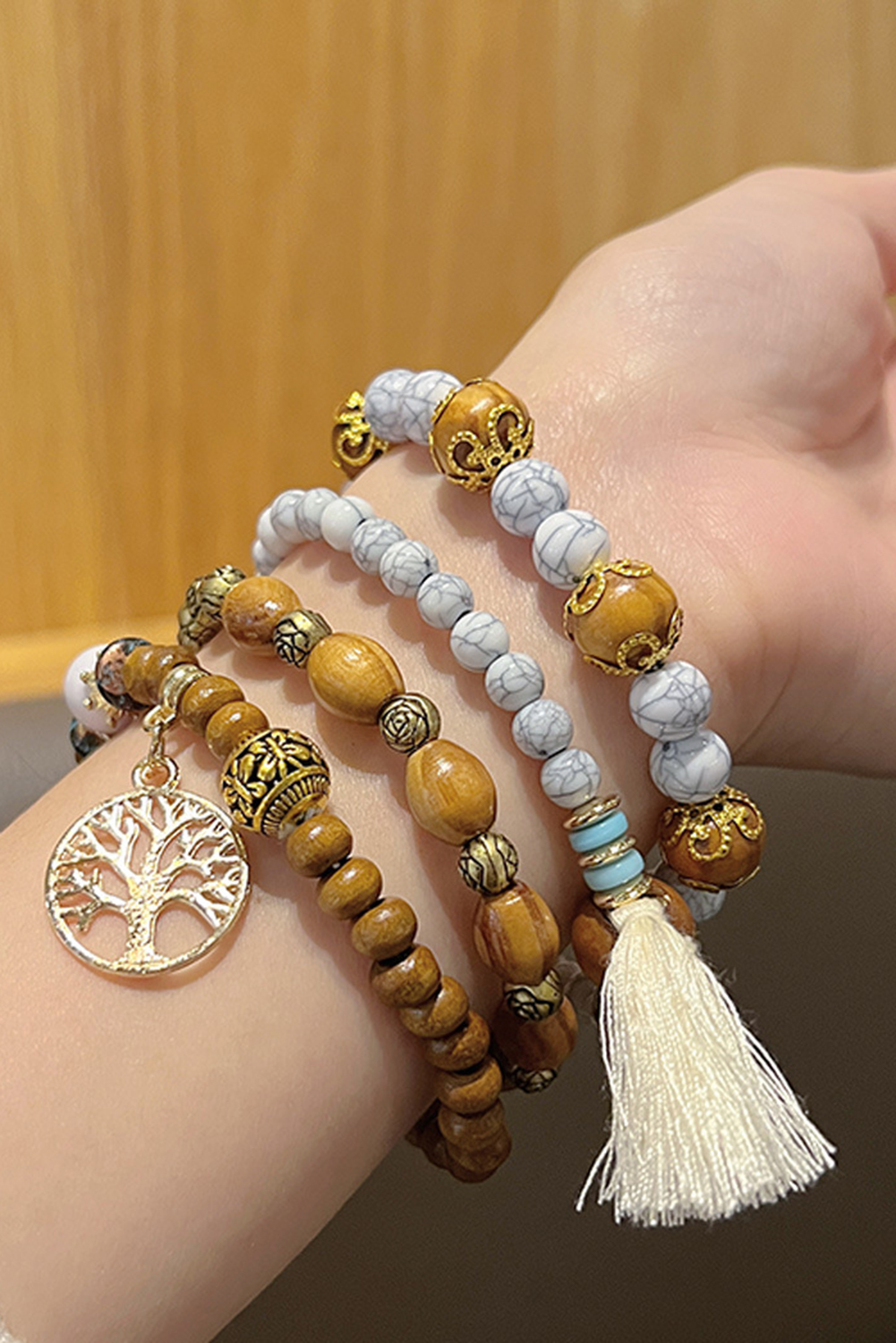 Thai Curry Boho Tassel Beaded Multi Layer Bracelet Set - loveforevers