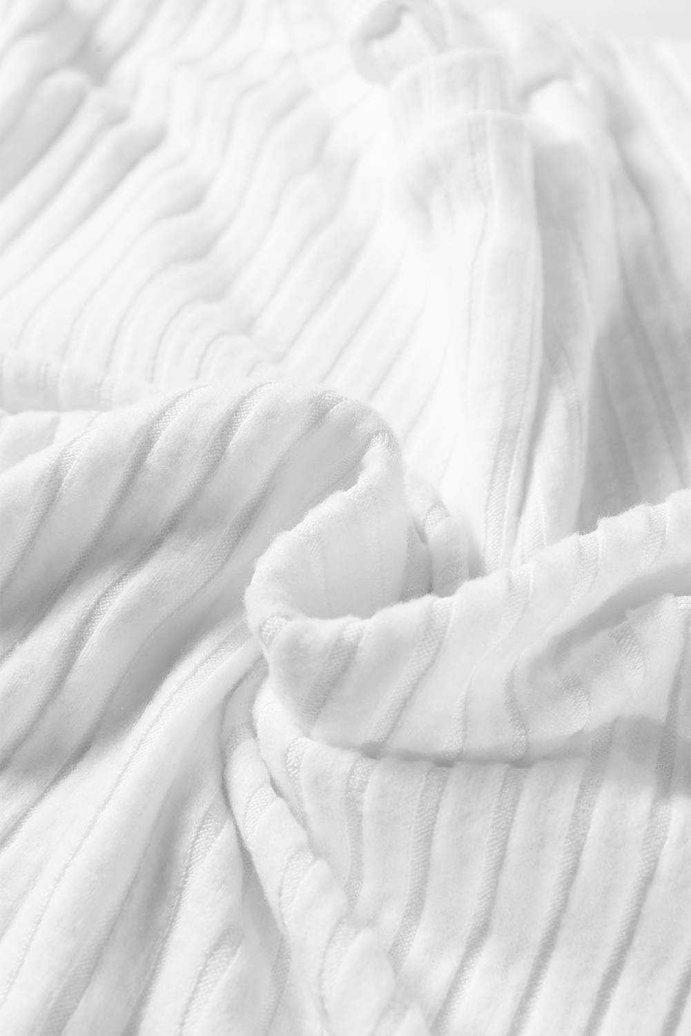White Ribbed Texture Round Neck Long Sleeve Rounded Hem Knit Top - loveforevers