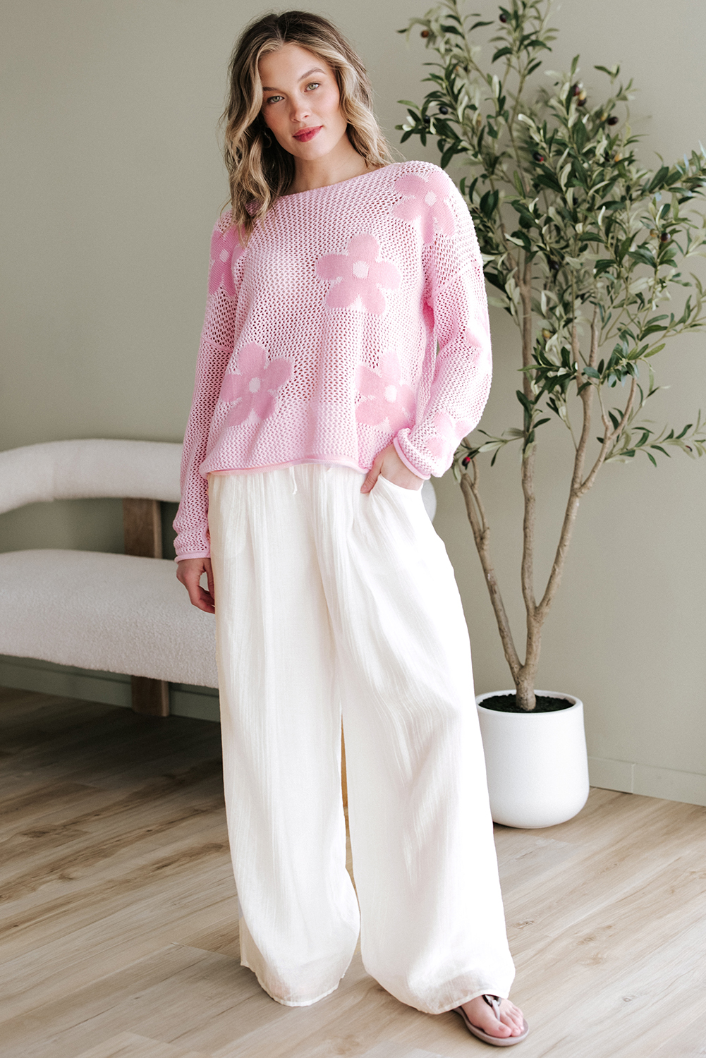 White Solid Drop Waist Pleated Wide Leg Casual Pants - loveforevers