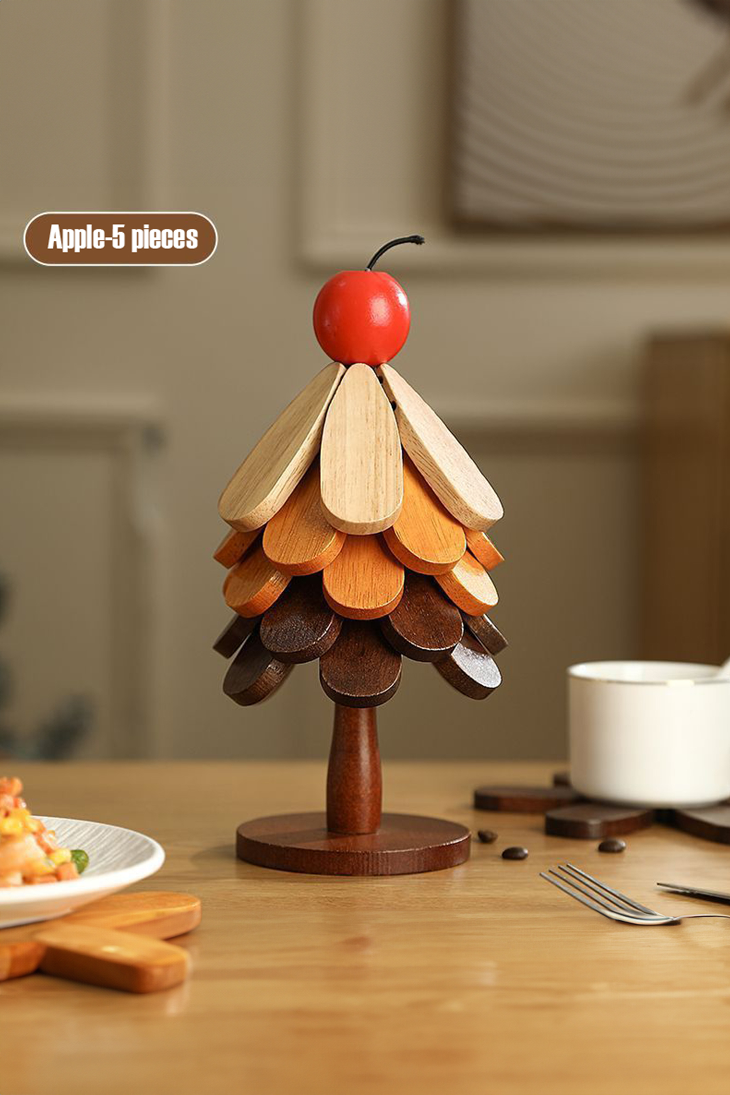 Fiery Red Cherry Wooden Trivets Christmas Tree 5pcs Heat Resistant Coaster - loveforevers