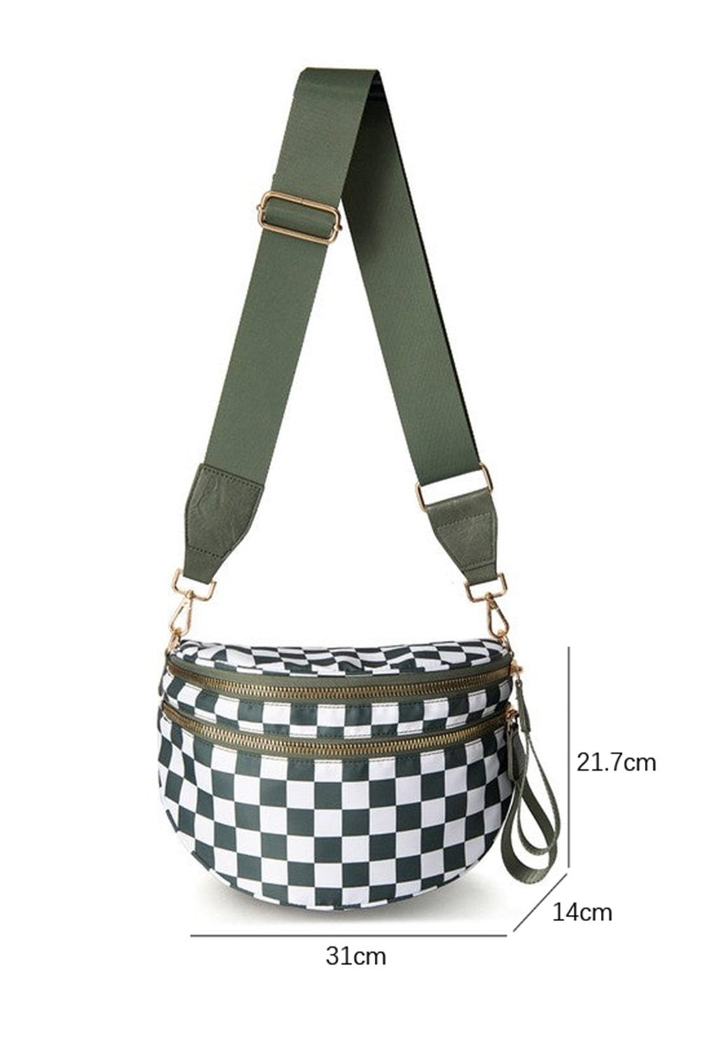 Jungle Green Double Zip Crescent Shape Adjustable Sling Bag - loveforevers
