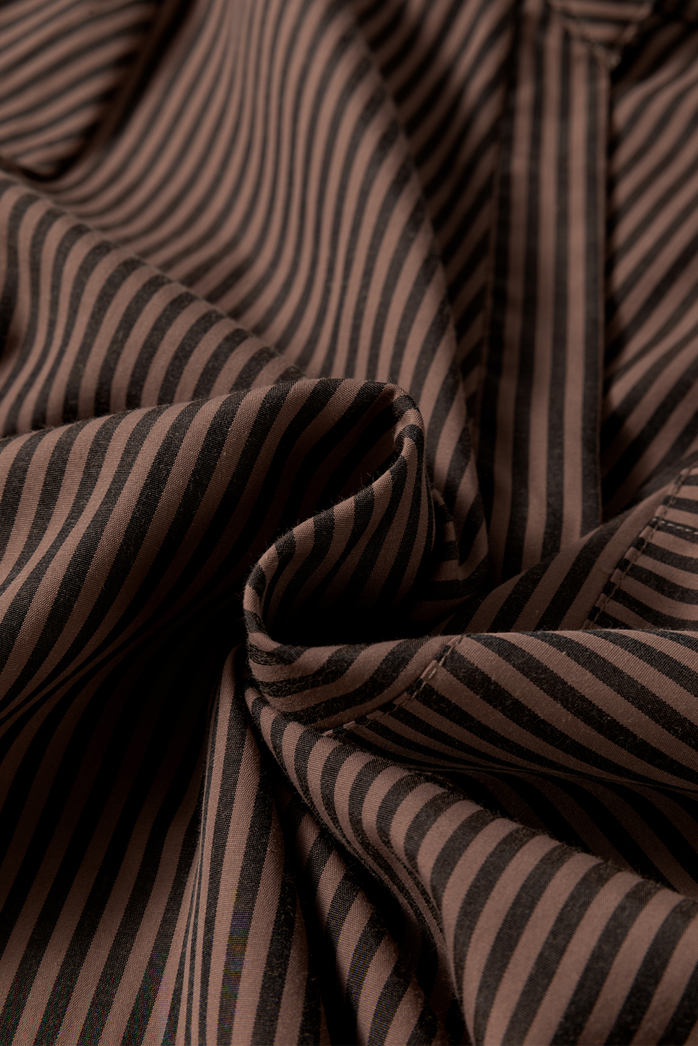 Brown Stripe V Neck Roll Up Sleeve Pocket Patched Classic Shirt - loveforevers