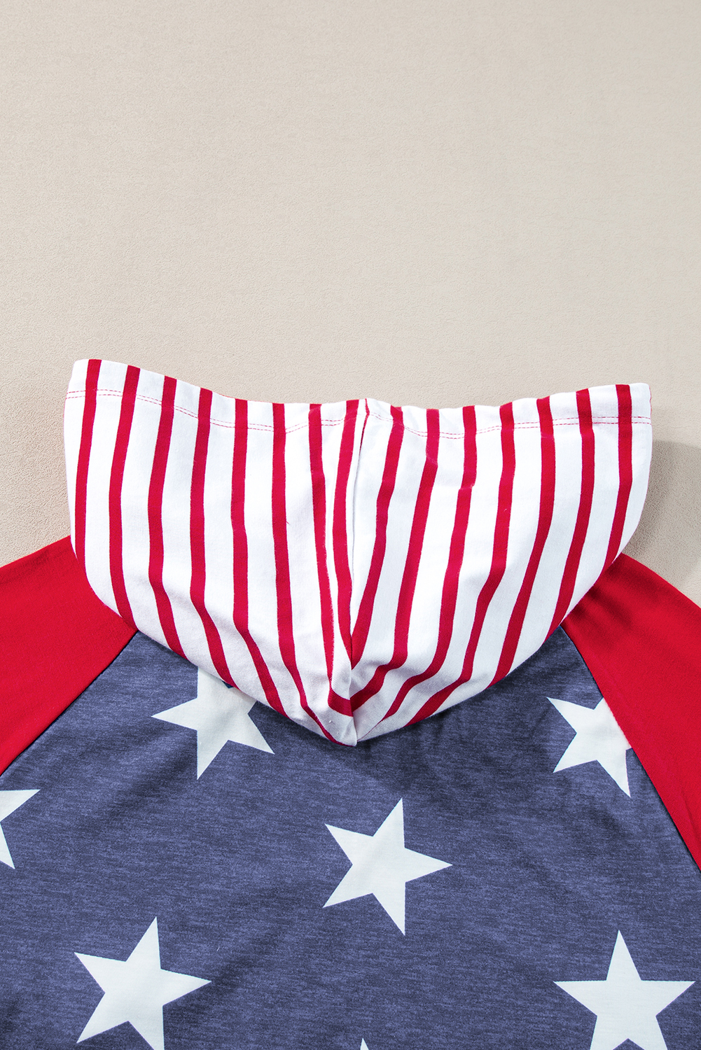 Fiery Red Stars and Stripes Print Drawstring Hooded T Shirt - loveforevers