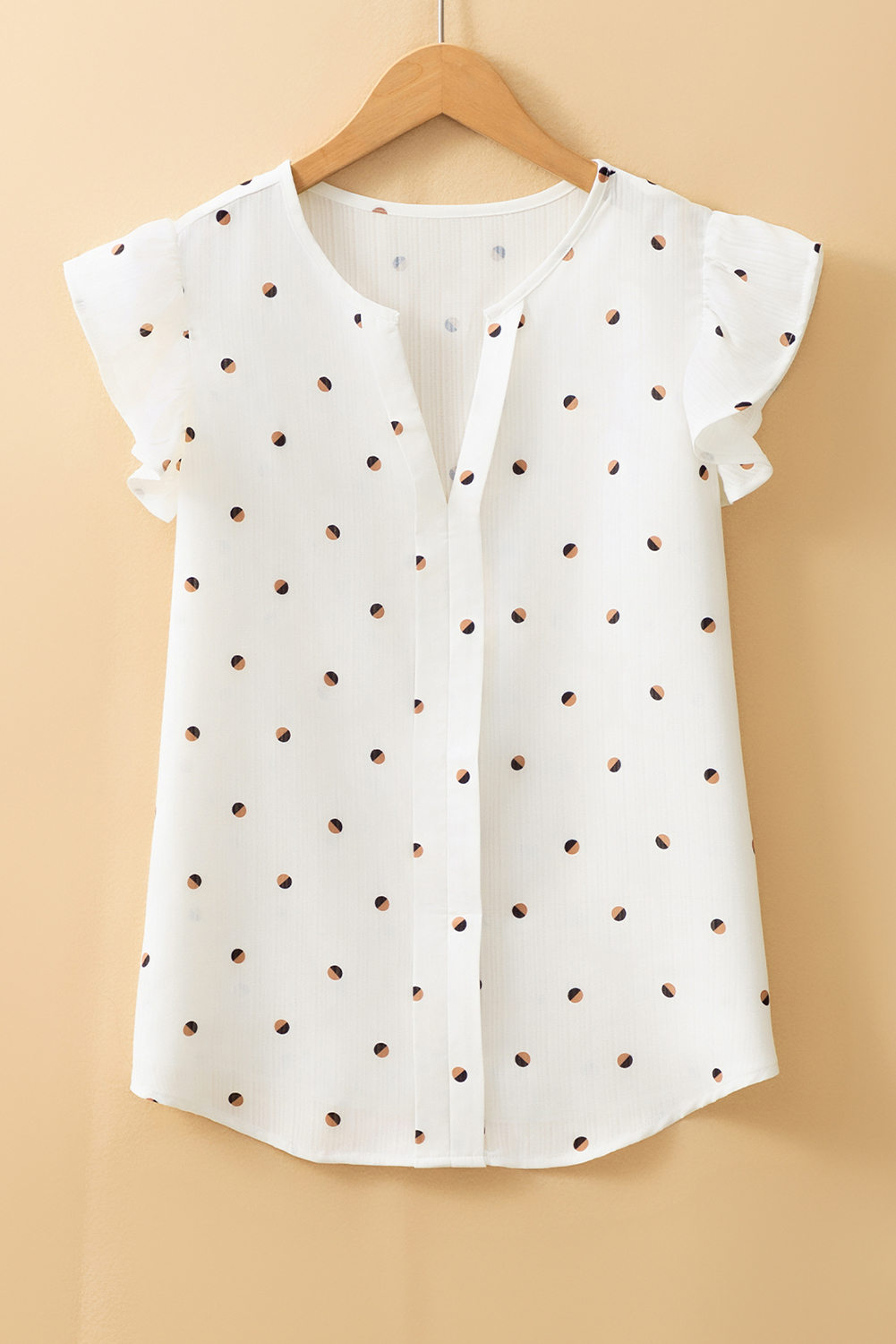 White Polka Dot Print Ruffled Shoulder V Neck Tank Top - loveforevers