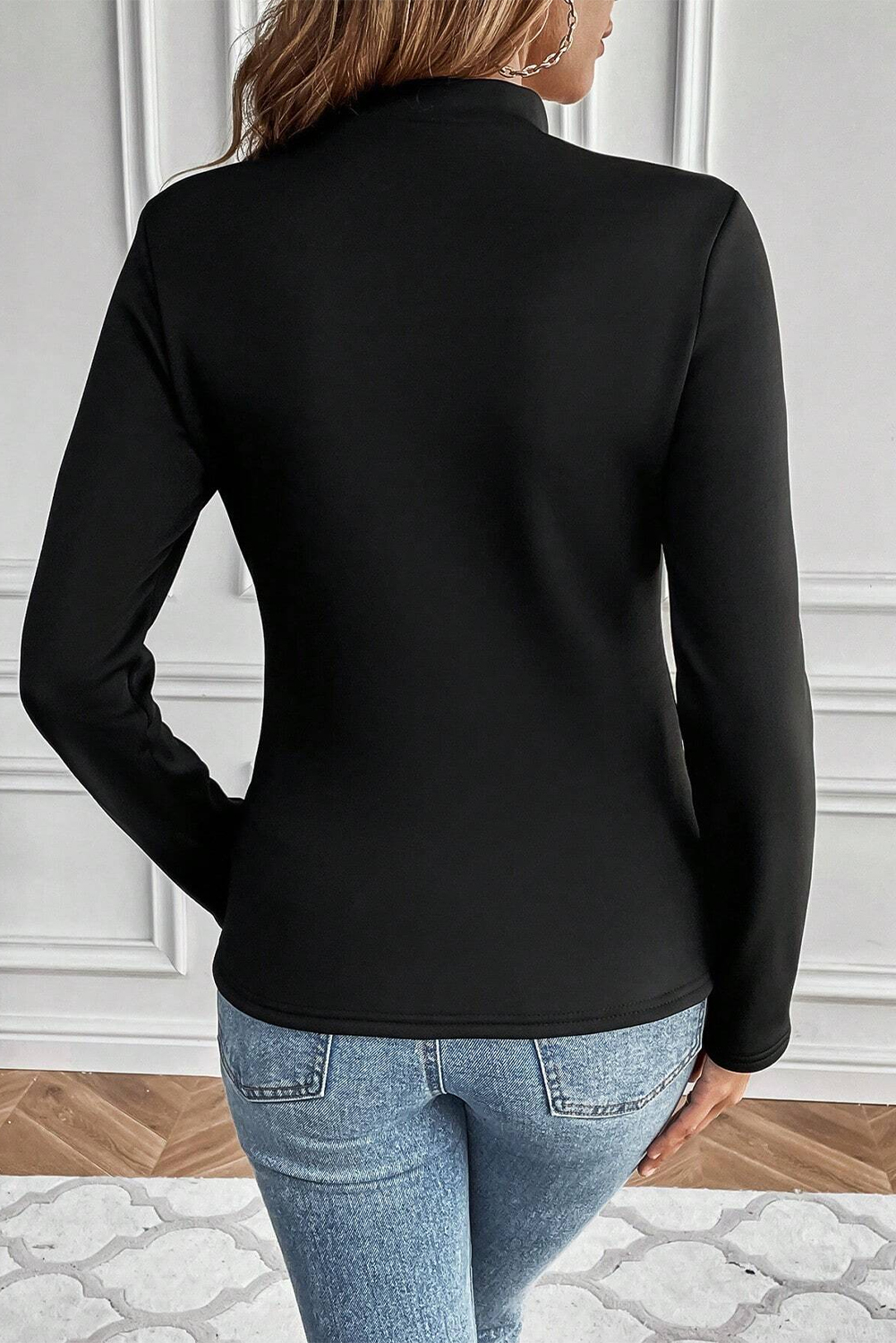 Black Mock Neck Thermal Lined Long Sleeve Tee - loveforevers