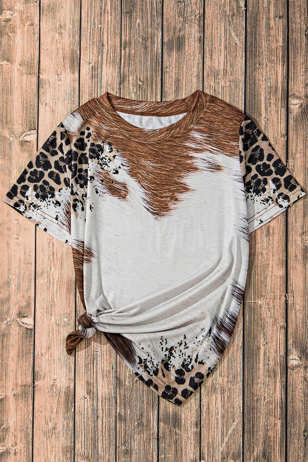 Chestnut Western Leopard Bleached Print Crew Neck T Shirt - loveforevers
