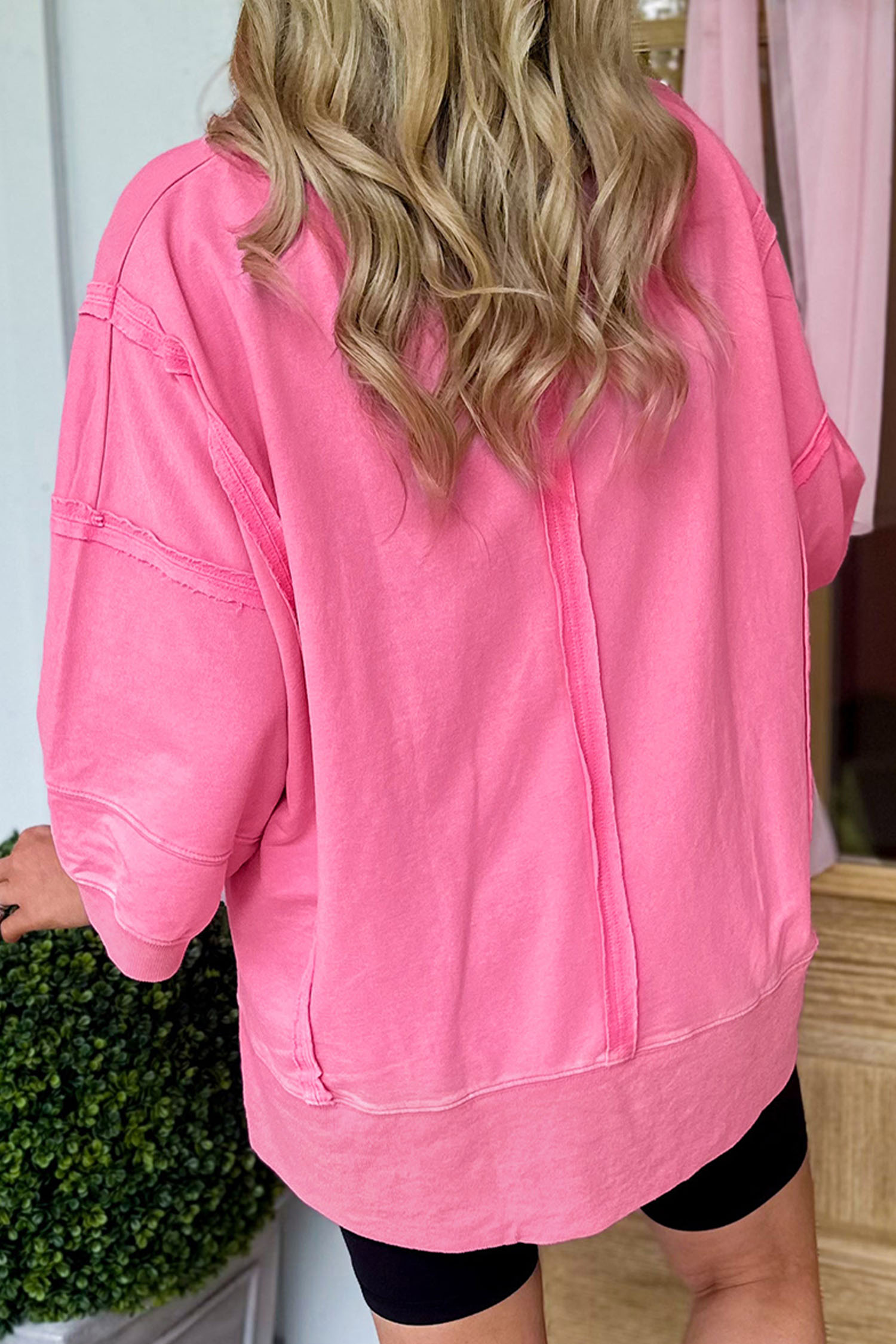 Bonbon Raw Seam Detail XOXO Sequin Patched Graphic V Neck 3/4 Sleeve Top - loveforevers