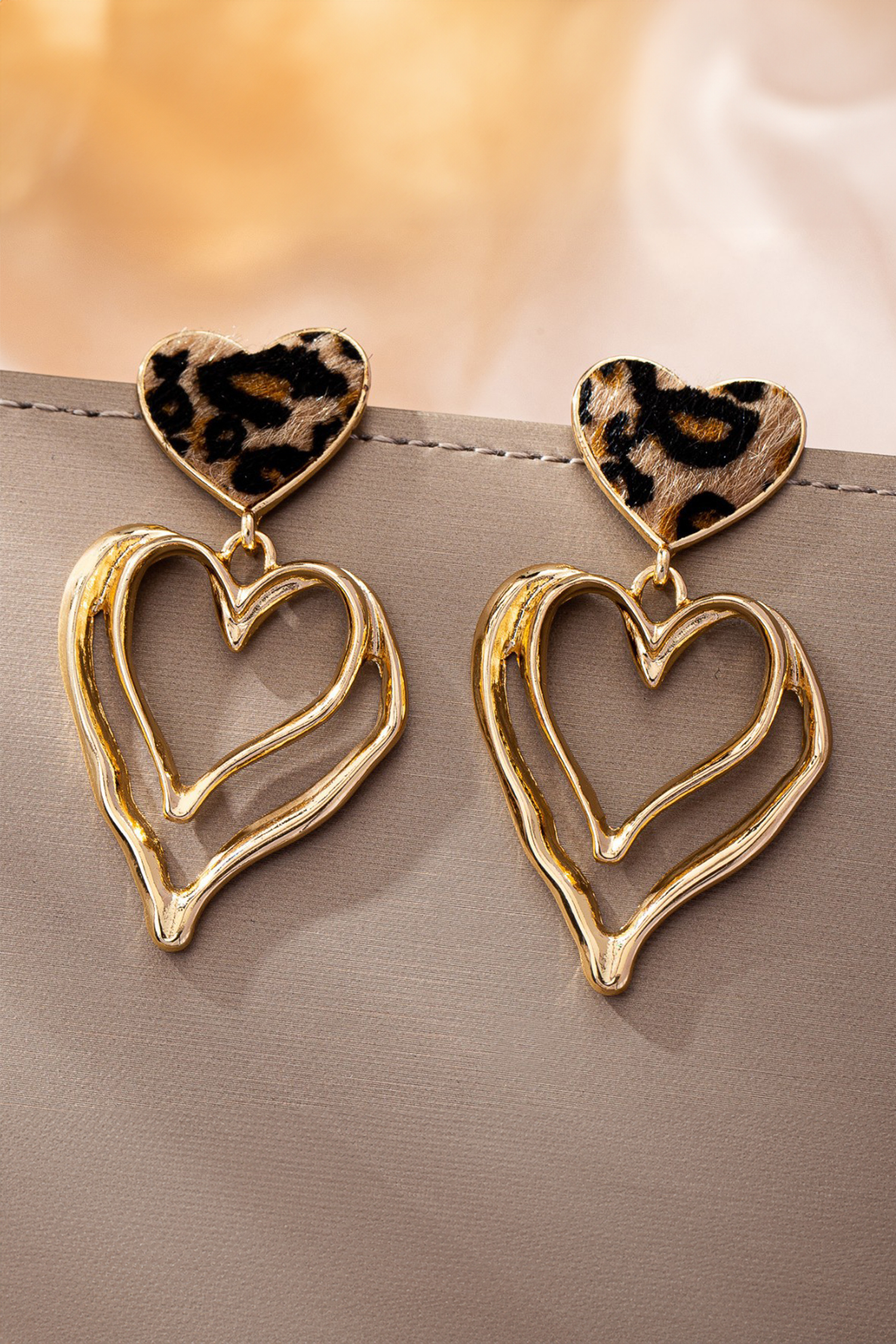Gold Plated Irregular Hollowed Heart Leopard Studded Earrings - loveforevers