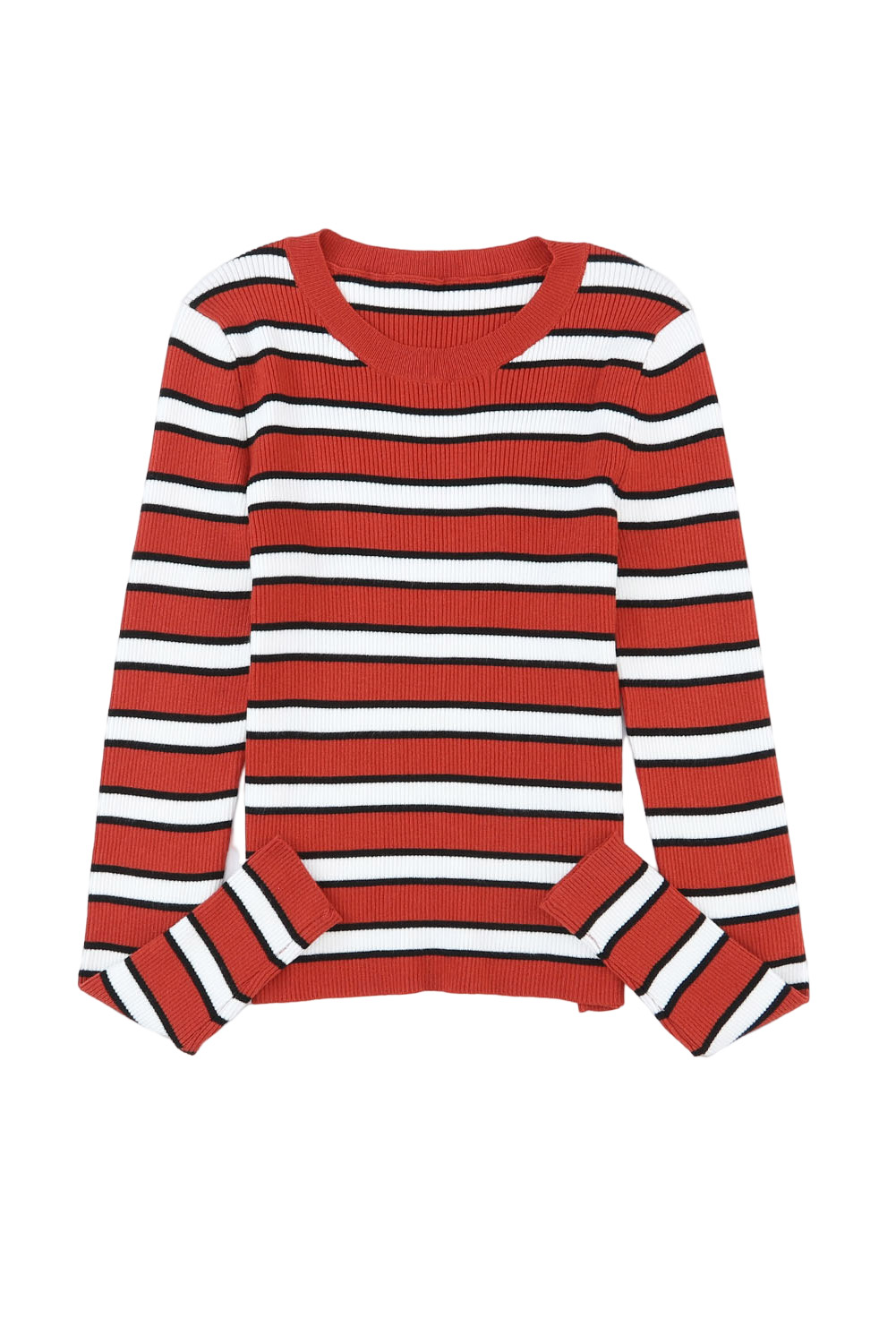 Striped Print Ribbed Knit Slim Fit Top - loveforevers