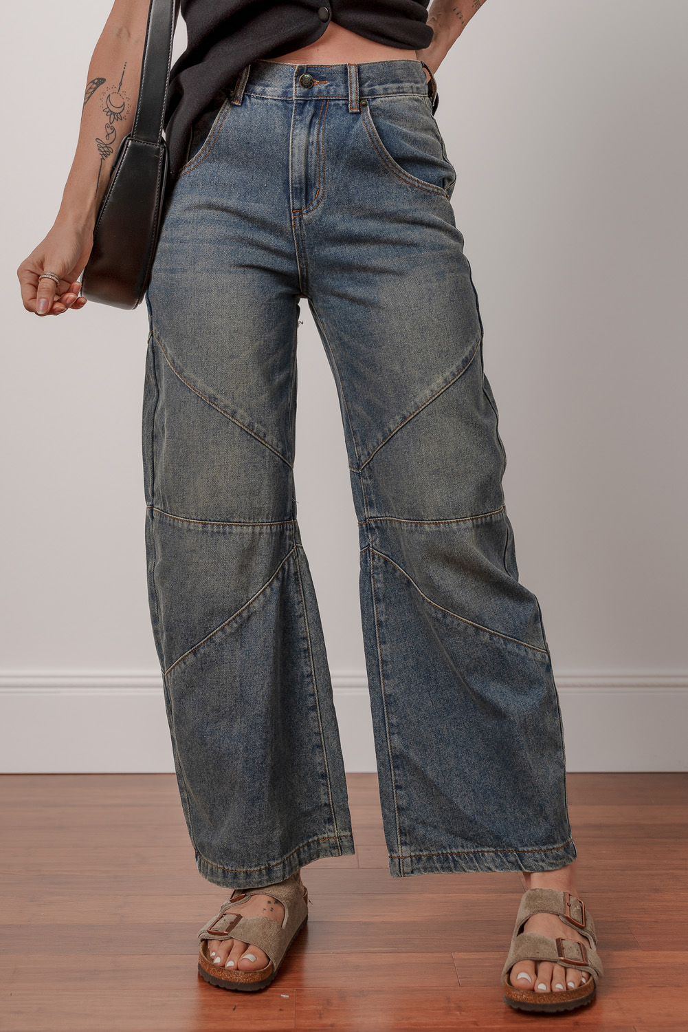Sail Blue Exposed Stitching Loose Straight High Waist Jeans - loveforevers