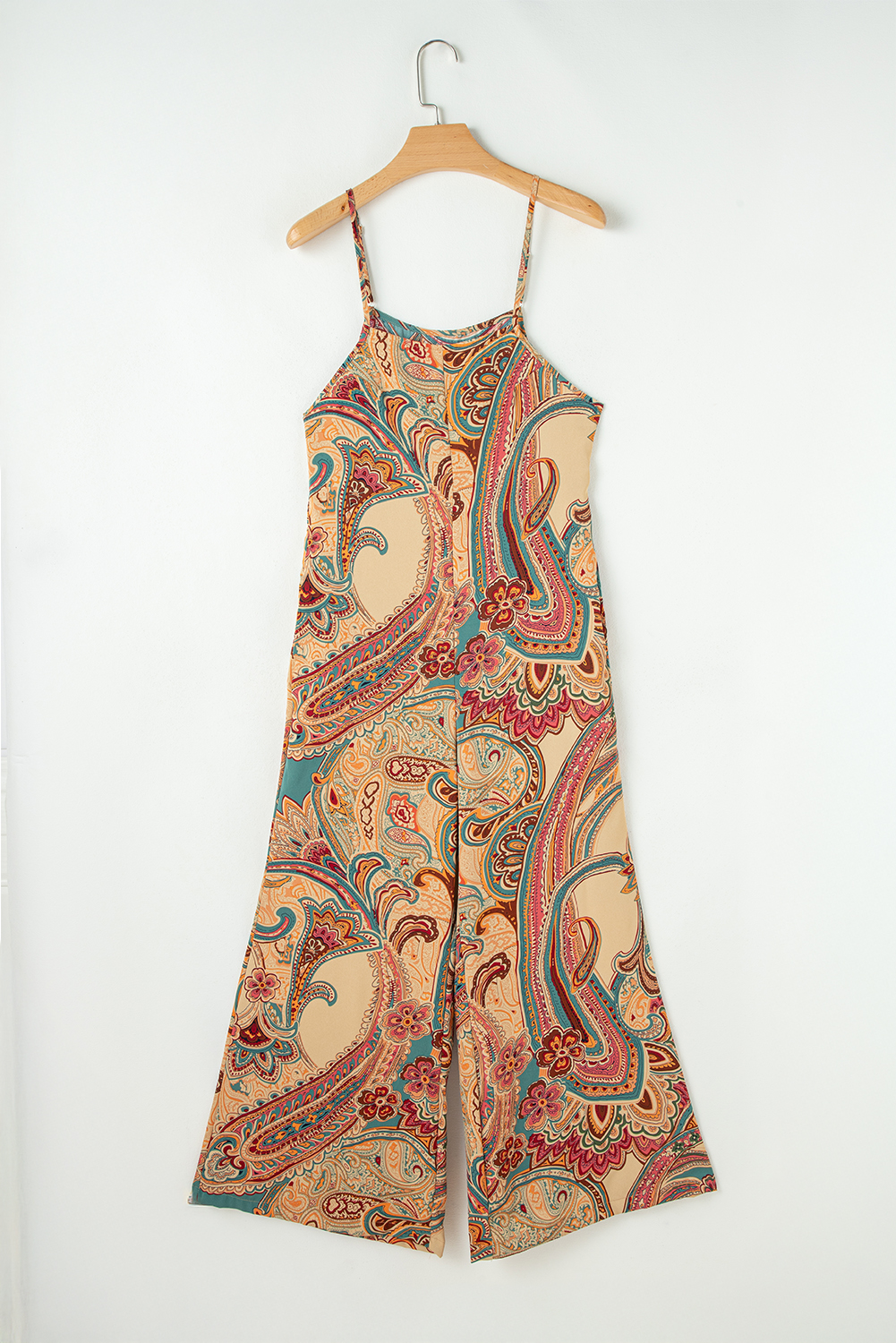 Red Paisley Printed Spaghetti Straps Elegant Wide Leg Jumpsuit - loveforevers