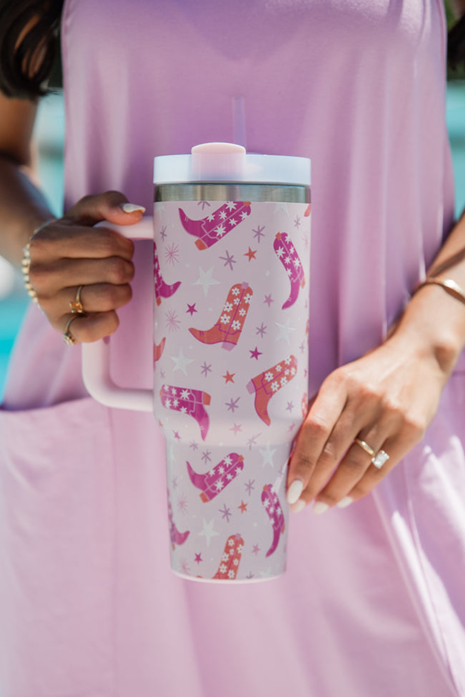 Sachet Pink Western Boot Tumbler with Straw 40oz - loveforevers