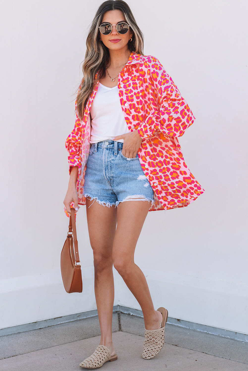 Rose Leopard Printed Button Up Loose Shirt - loveforevers
