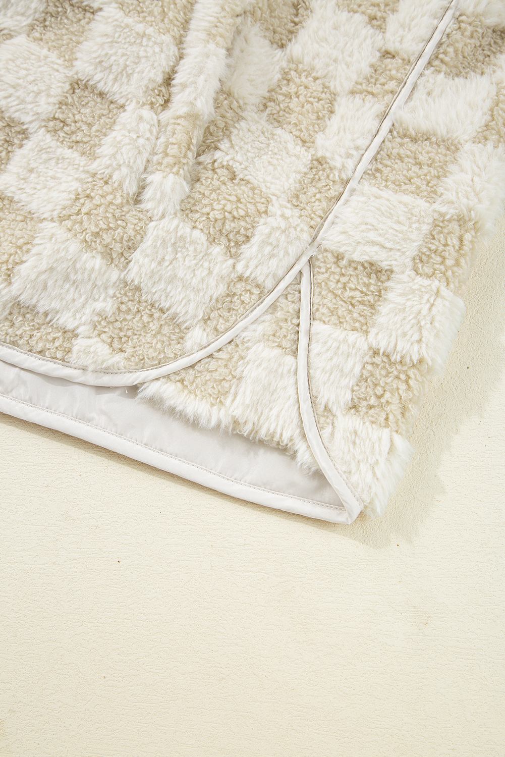 Khaki Sherpa Checkerboard Snap Button Vest Jacket With Pocket - loveforevers