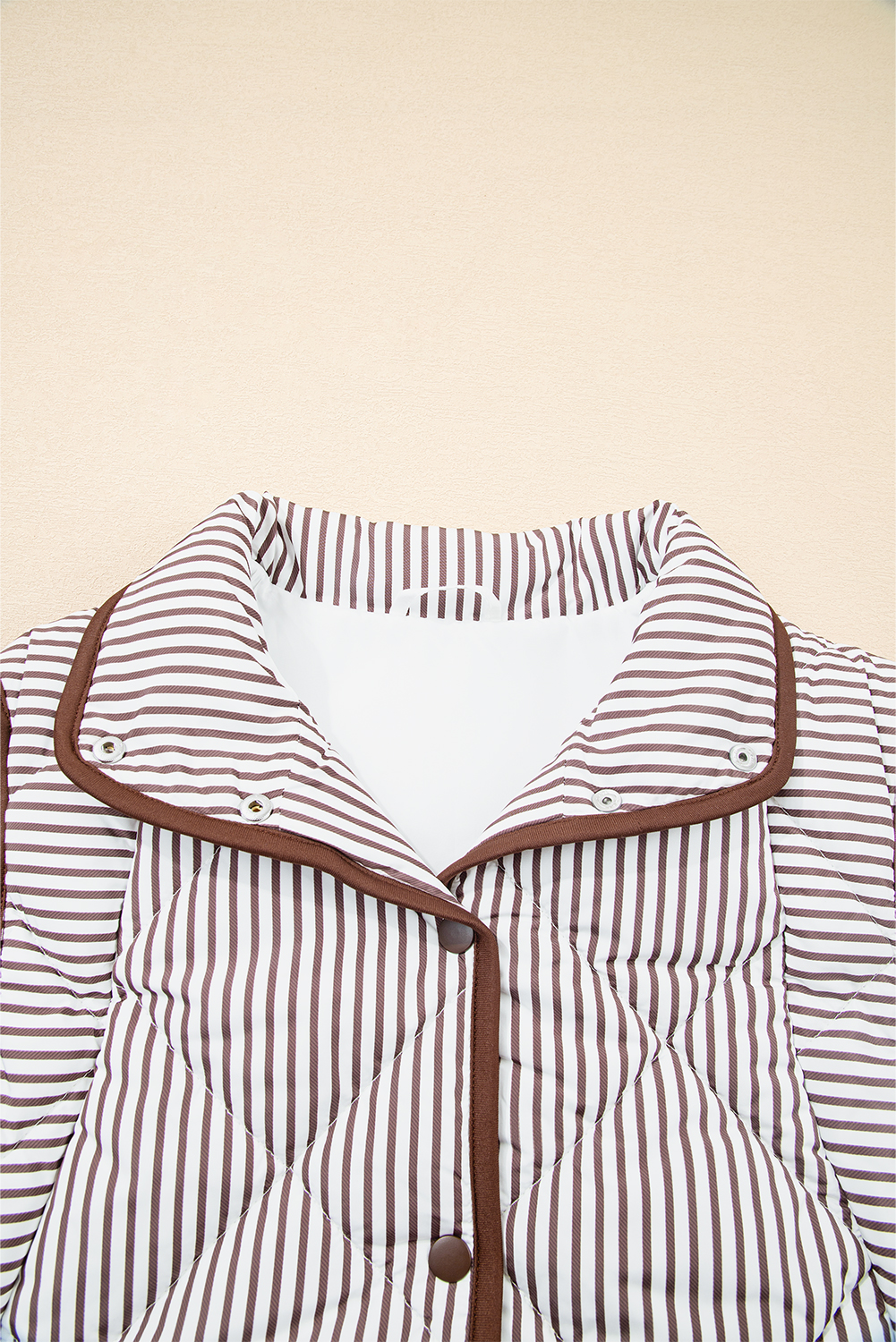 Black Stripe Contrast Trim Snap Button Collared Winter Vest - loveforevers