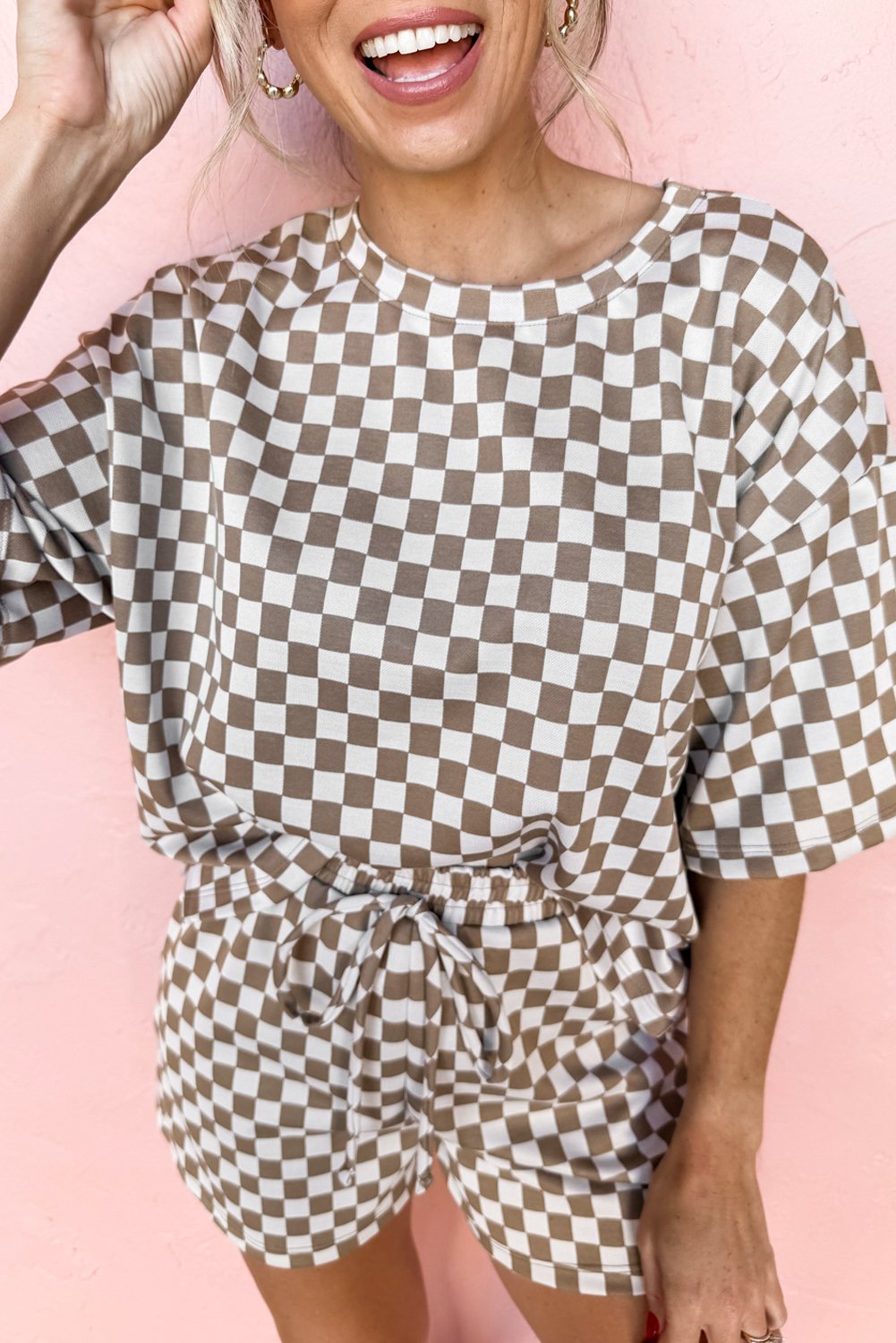 Brown Checkered Top and Short Casual 2pcs Set - loveforevers
