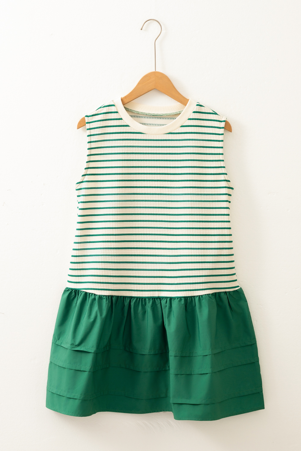 Green Stripe Woven Ruffled Sleeveless Mini Dress - loveforevers