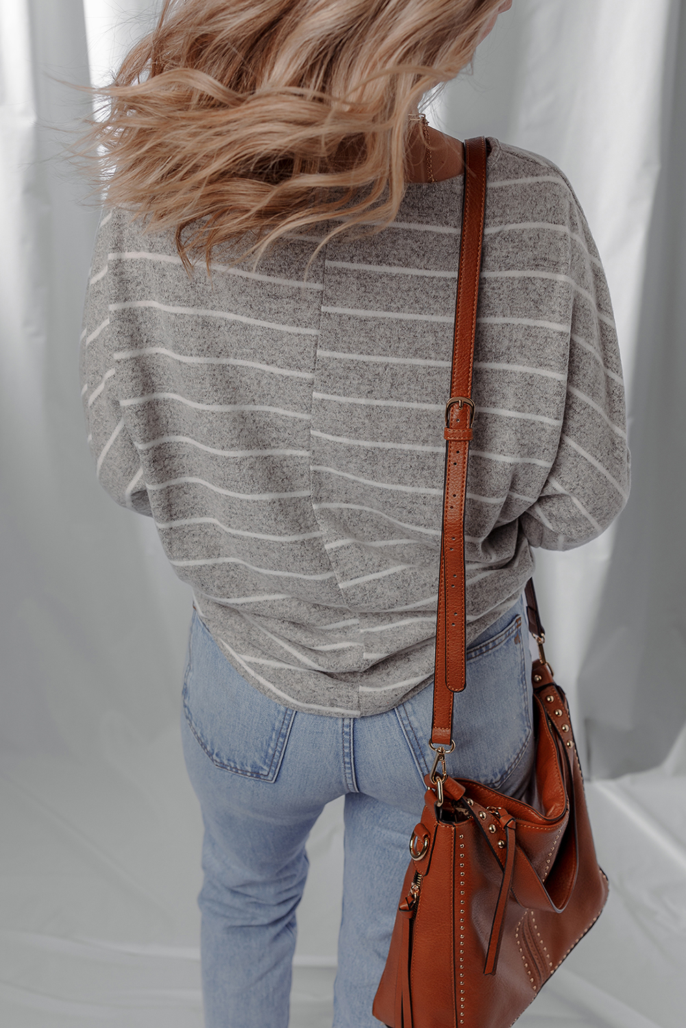 Gray Stripe Dolman Sleeve Drop Shoulder Top - loveforevers